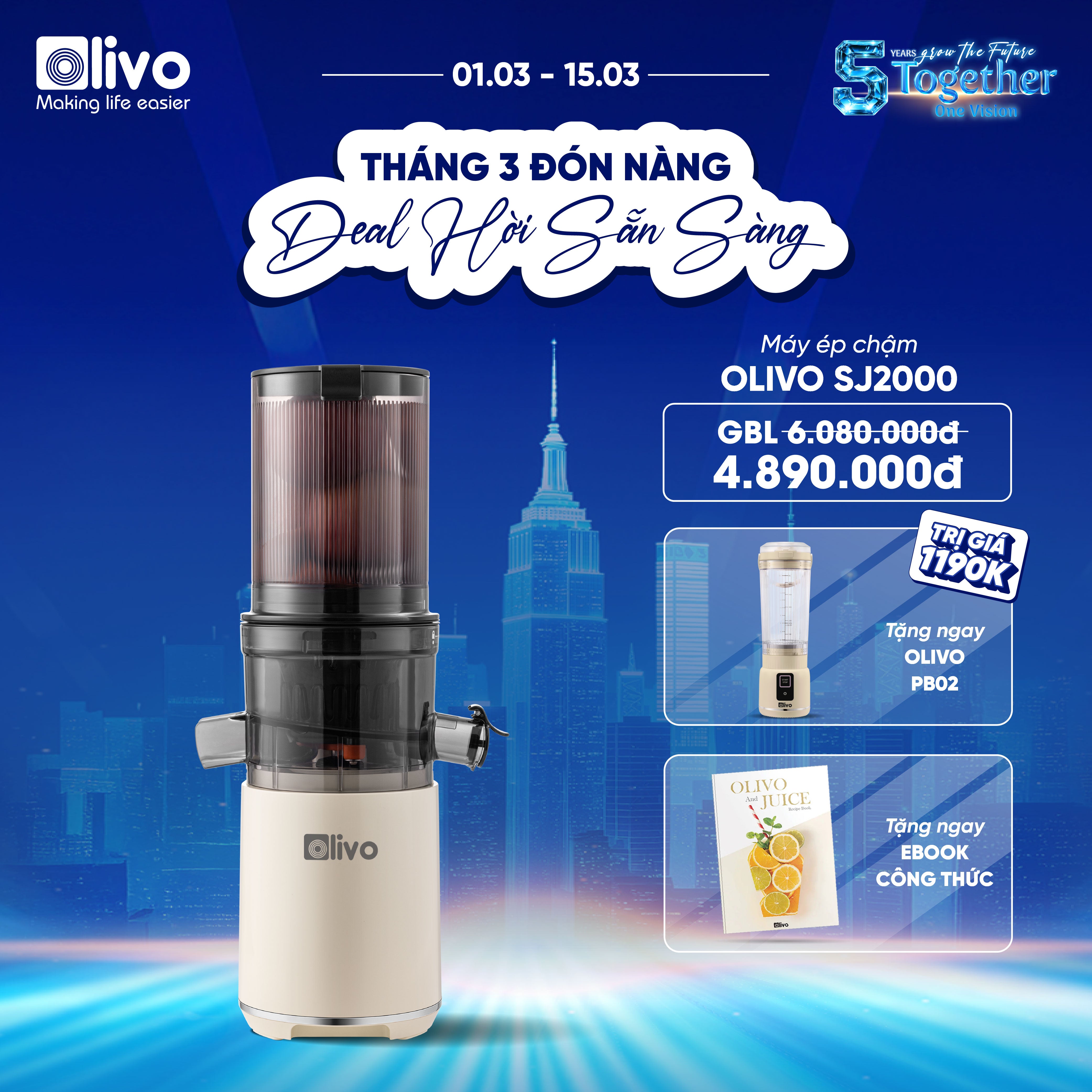 Máy Ép Chậm OLIVO SJ2000 - Khoang Tiếp Lớn, Củ Ép Kết Hợp Lưỡi Cắt Thông Minh, Thiết Kế Sang Trọng, Đẳng Cấp