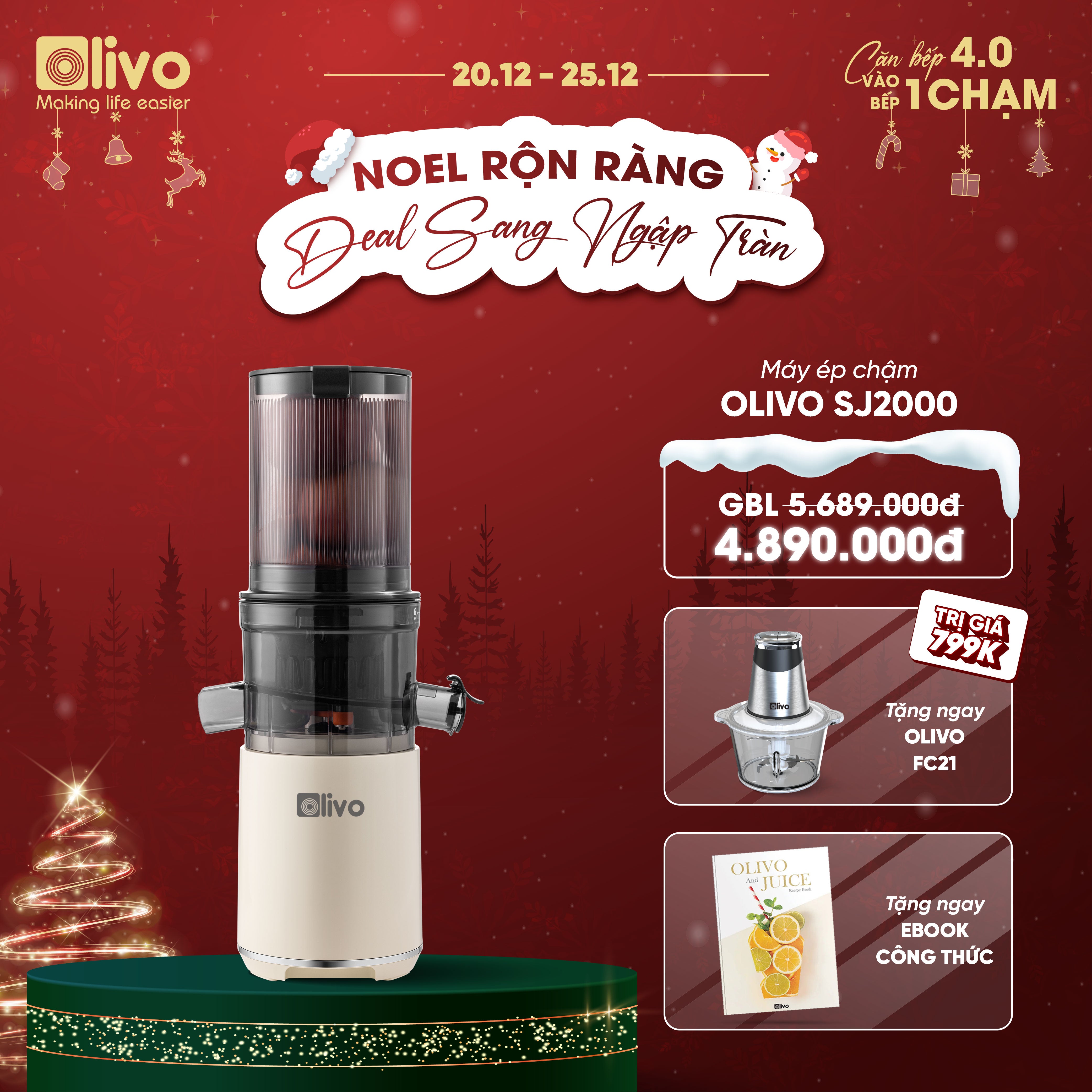 Máy Ép Chậm OLIVO SJ2000 - Khoang Tiếp Lớn, Củ Ép Kết Hợp Lưỡi Cắt Thông Minh, Thiết Kế Sang Trọng, Đẳng Cấp