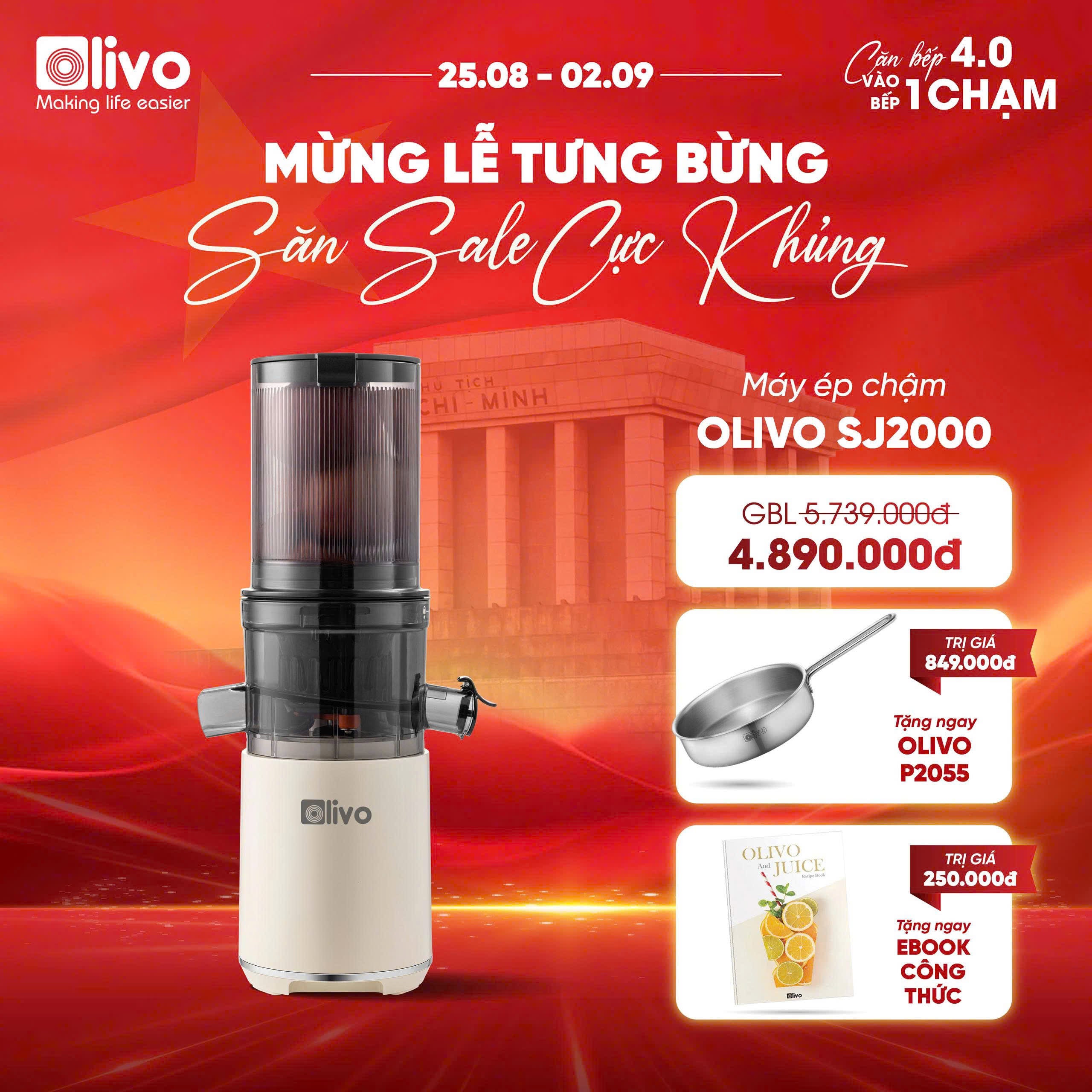 Máy Ép Chậm OLIVO SJ2000 - Khoang Tiếp Lớn, Củ Ép Kết Hợp Lưỡi Cắt Thông Minh, Thiết Kế Sang Trọng, Đẳng Cấp