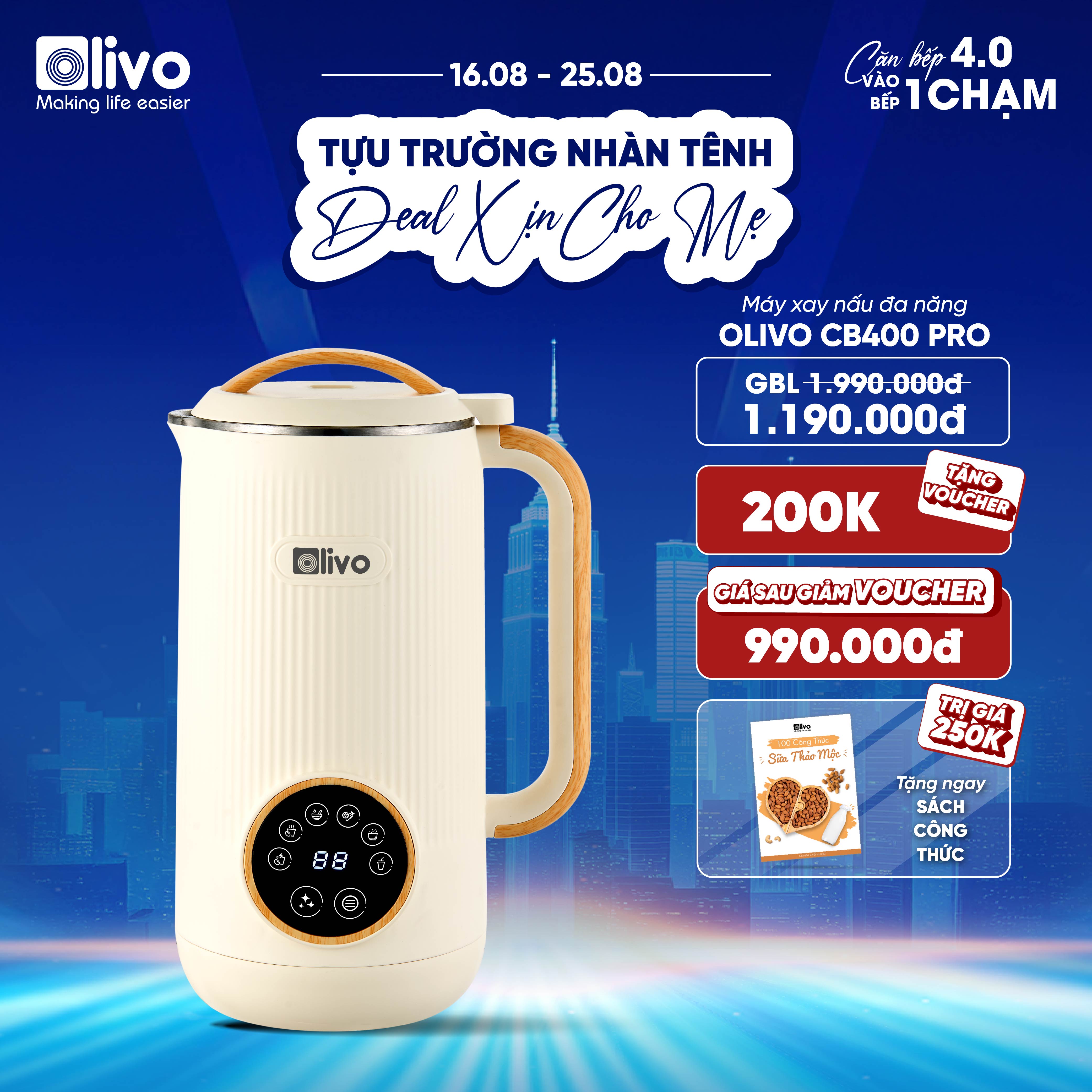 Máy Xay Nấu Đa Năng OLIVO CB400 PRO – Nhỏ Gọn Tiện Mang Theo – Đa Chức Năng – Cao Cấp