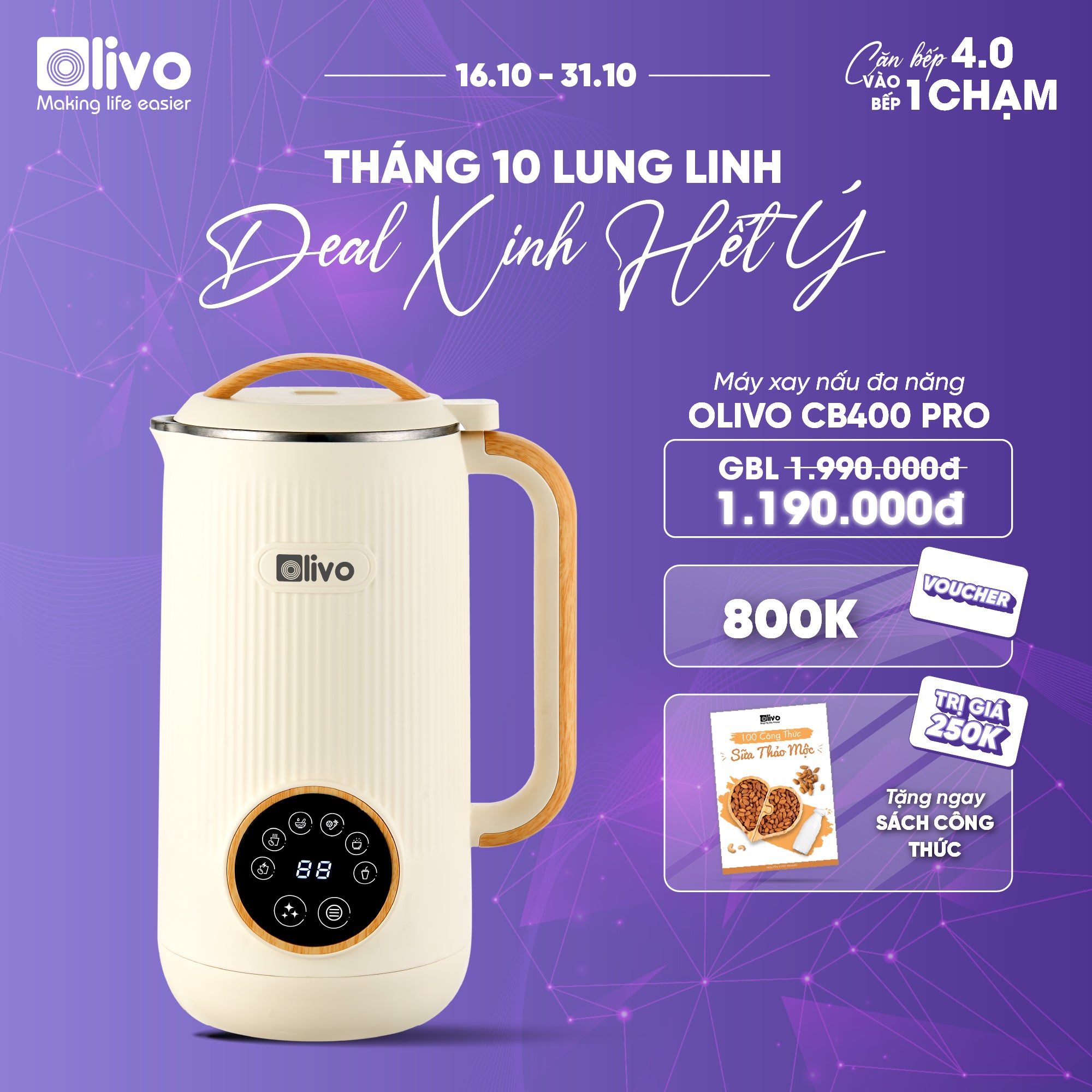 Máy Xay Nấu Đa Năng OLIVO CB400 PRO – Nhỏ Gọn Tiện Mang Theo – Đa Chức Năng – Cao Cấp