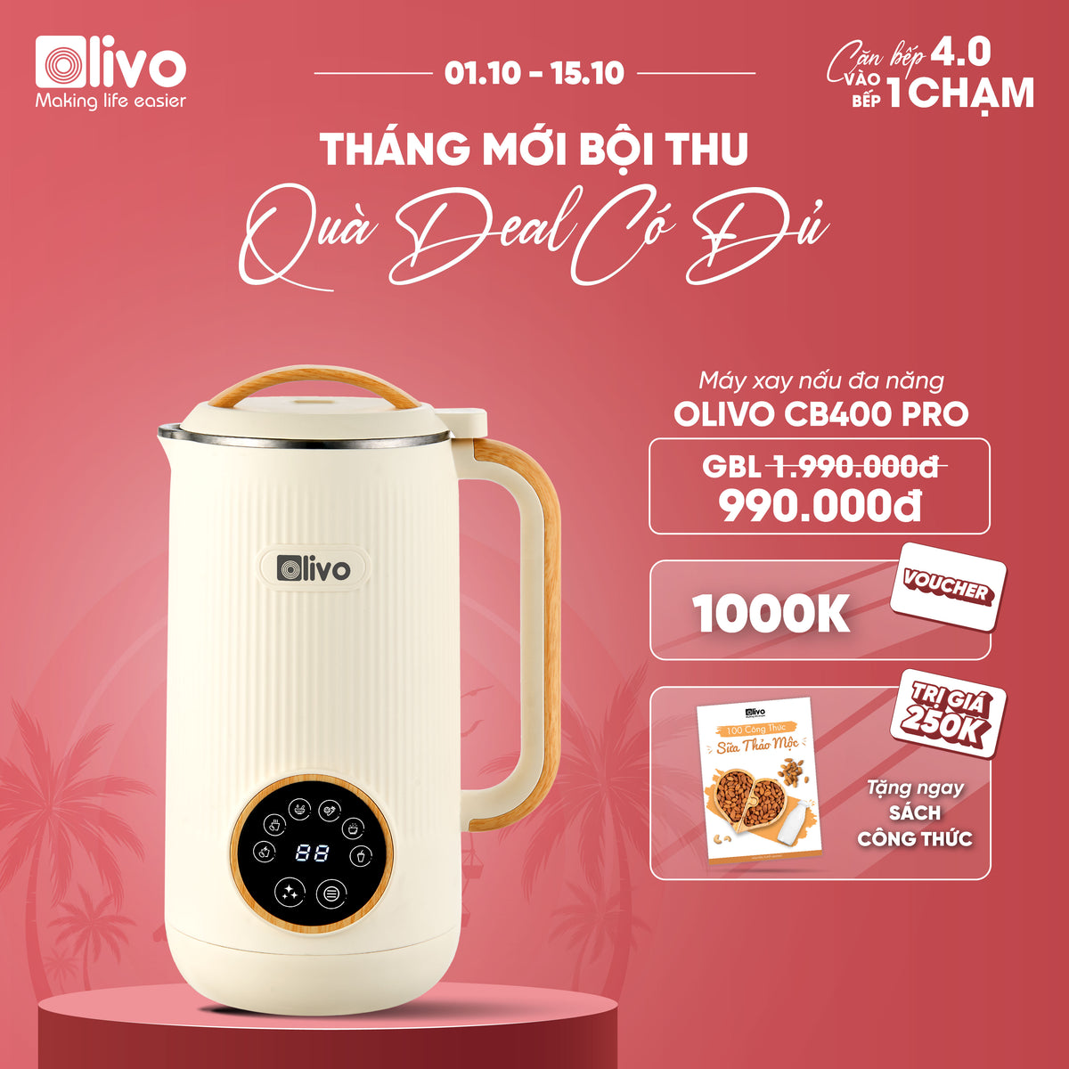 Máy Xay Nấu Đa Năng OLIVO CB400 PRO – Nhỏ Gọn Tiện Mang Theo – Đa Chức Năng – Cao Cấp
