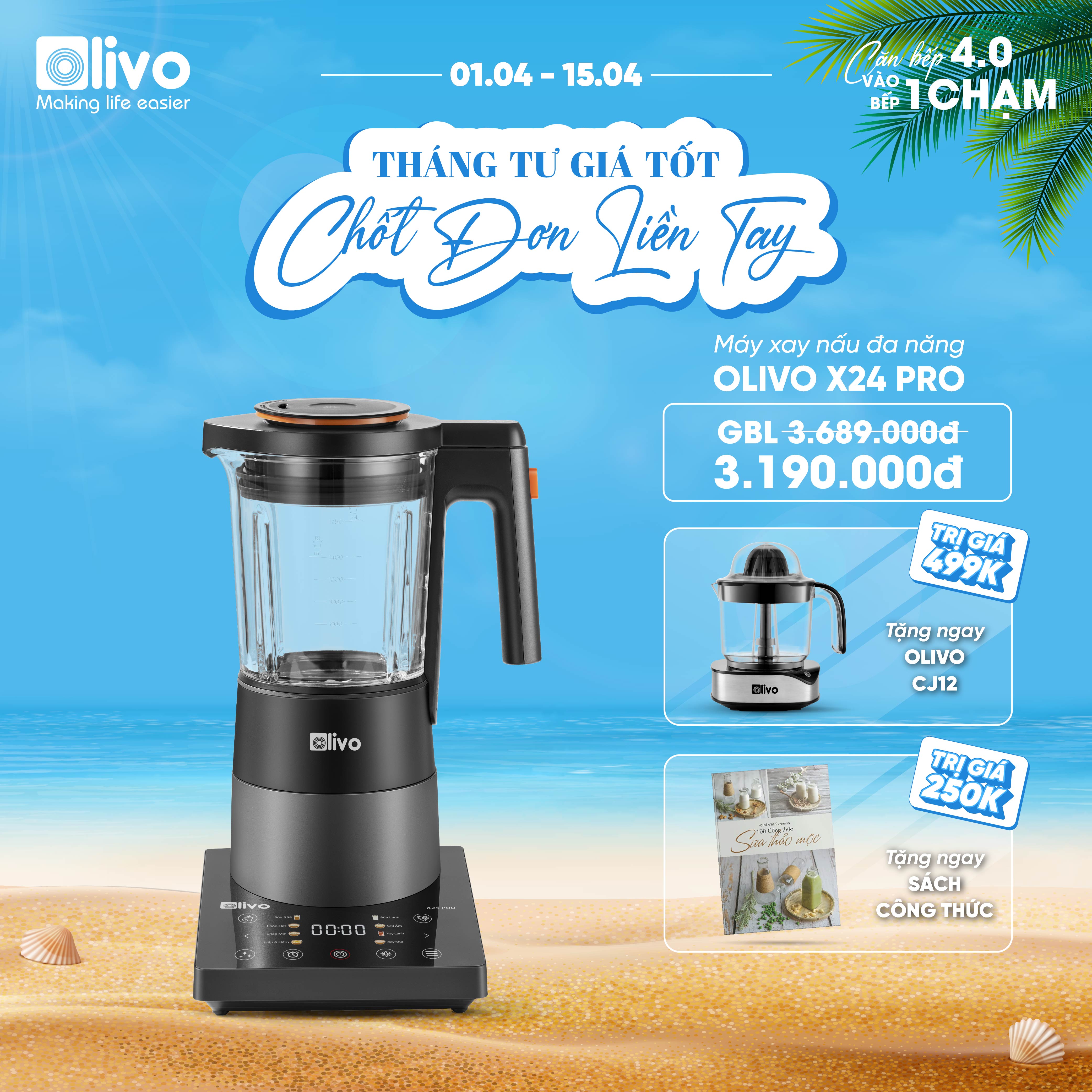 Máy Xay Nấu Đa Năng OLIVO X24 PRO - Đa Chức Năng - Chống Trào Tuyệt Đối    - Mâm Nhiệt Gốm Chống Dính