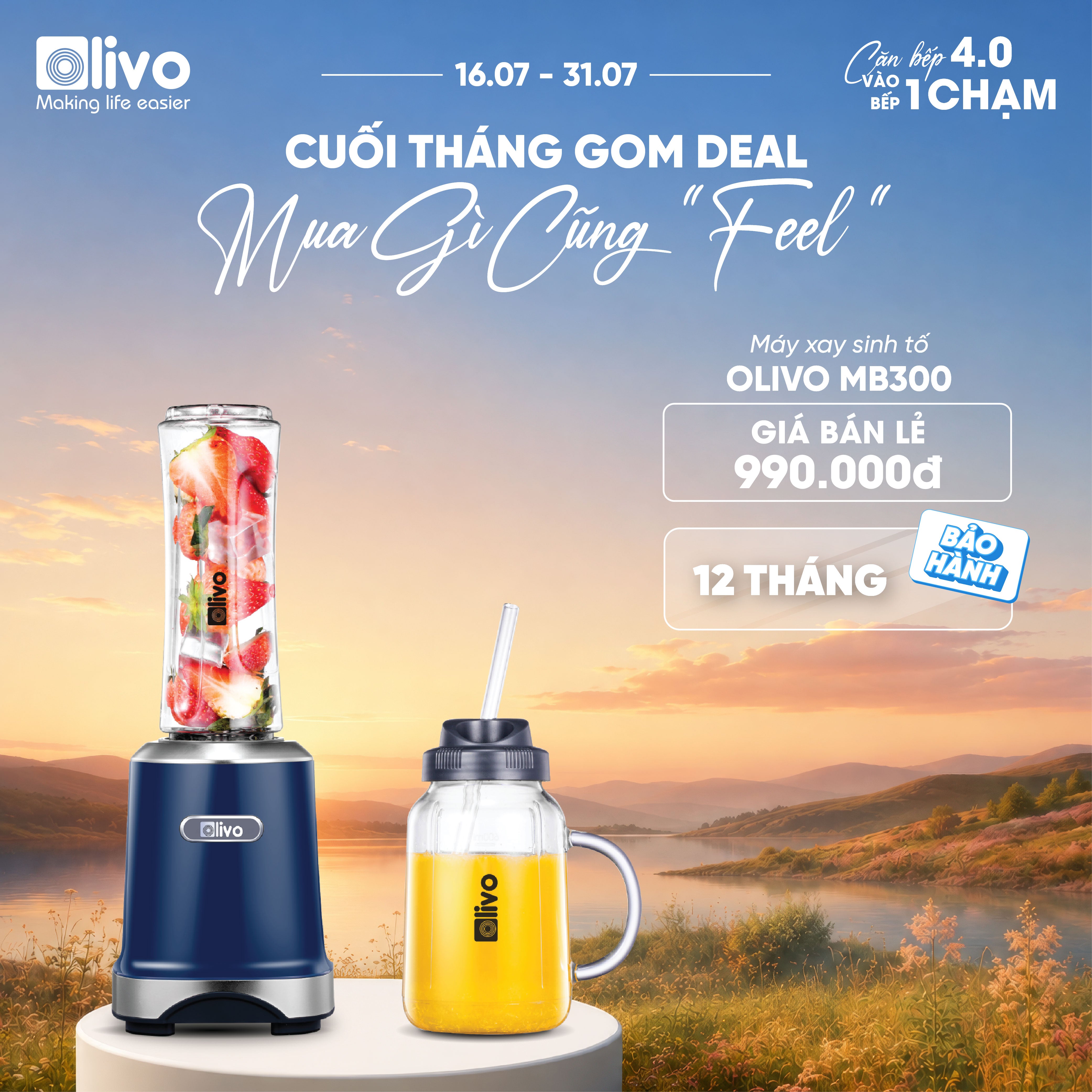 Máy Xay Sinh Tố OLIVO MB300 - 2 Cốc Linh Hoạt - Xay Đá Bào, Sinh Tố, Smoothie - Dung Tích 600ML