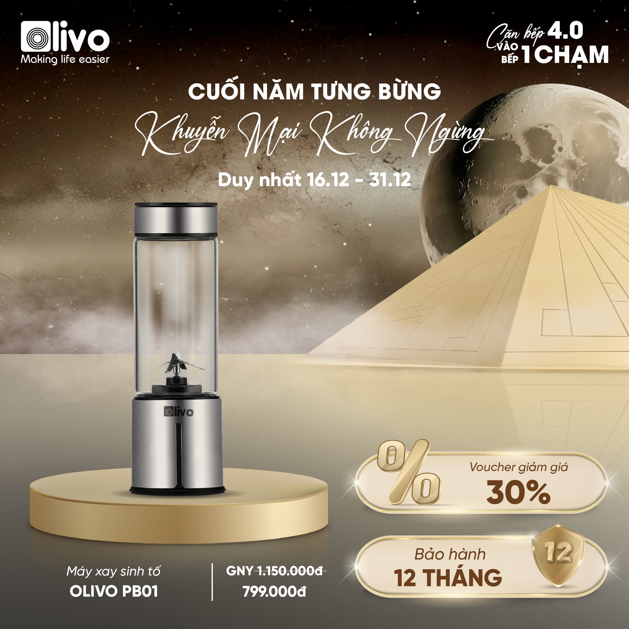 Máy Xay Sinh Tố Cầm Tay OLIVO PB01 – Xay Được Đá Viên, Sạc Pin Sử Dụng Không Cần Dây – Nhỏ Gọn, Cao Cấp, Tiện Lợi, Dung Tích 450ML