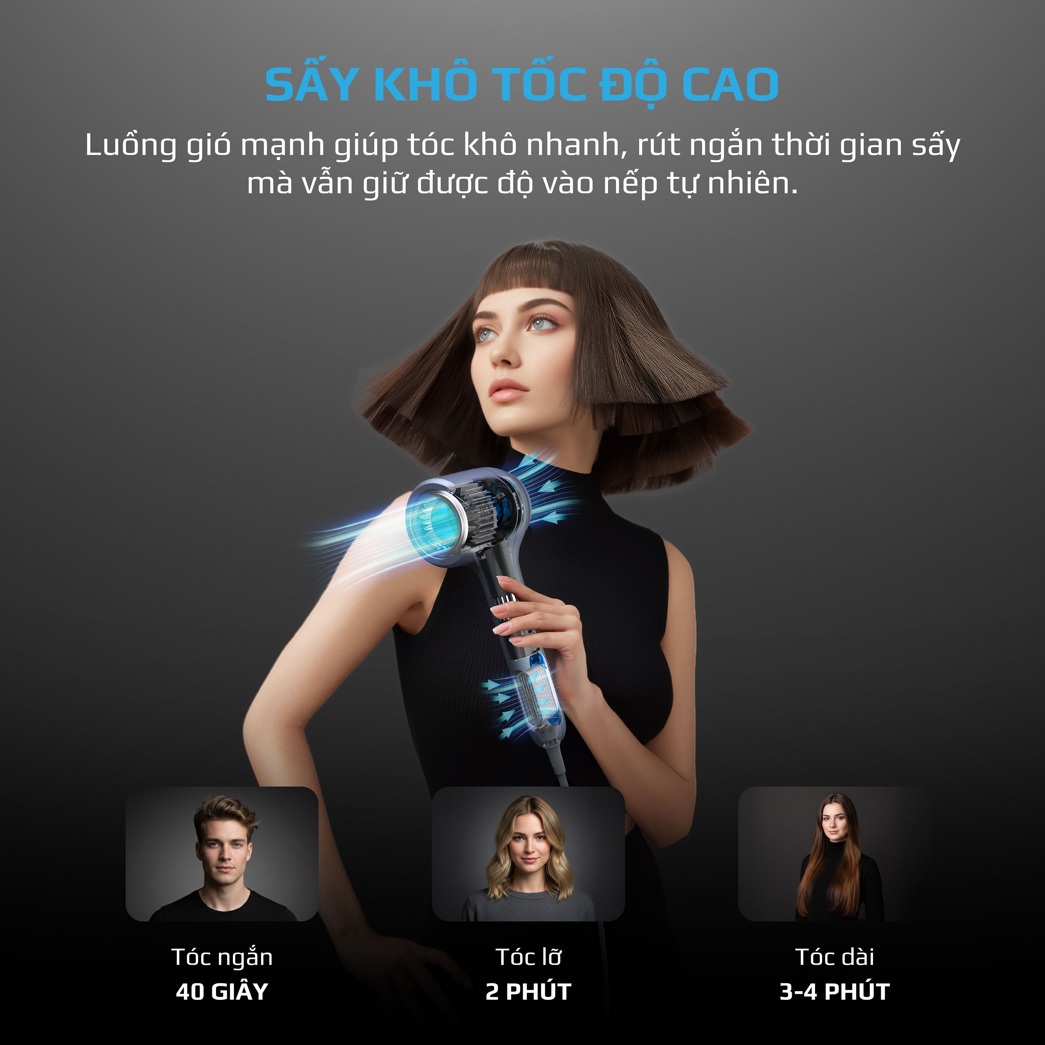 Máy Sấy Tóc OLIVO IonSense - Máy Sấy Tóc Ion Âm Tốc Độ Cao, 9 Chế Độ Sấy, Phụ Kiện Đa Dạng, Cảm Biến Nhiệt Thông Minh, Màu Sắc Sang Trọng