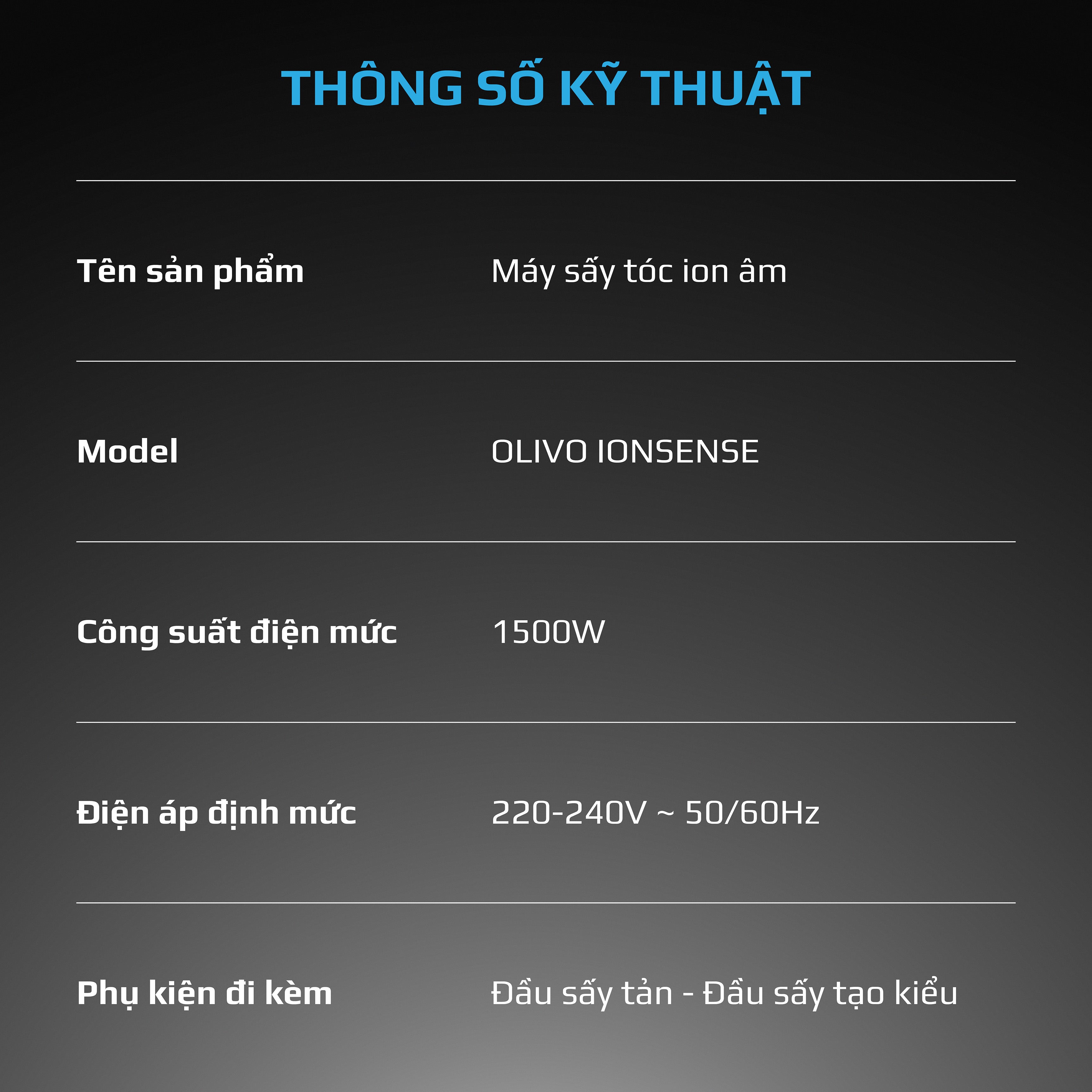 Máy Sấy Tóc OLIVO IonSense - Máy Sấy Tóc Ion Âm Tốc Độ Cao, 9 Chế Độ Sấy, Phụ Kiện Đa Dạng, Cảm Biến Nhiệt Thông Minh, Màu Sắc Sang Trọng