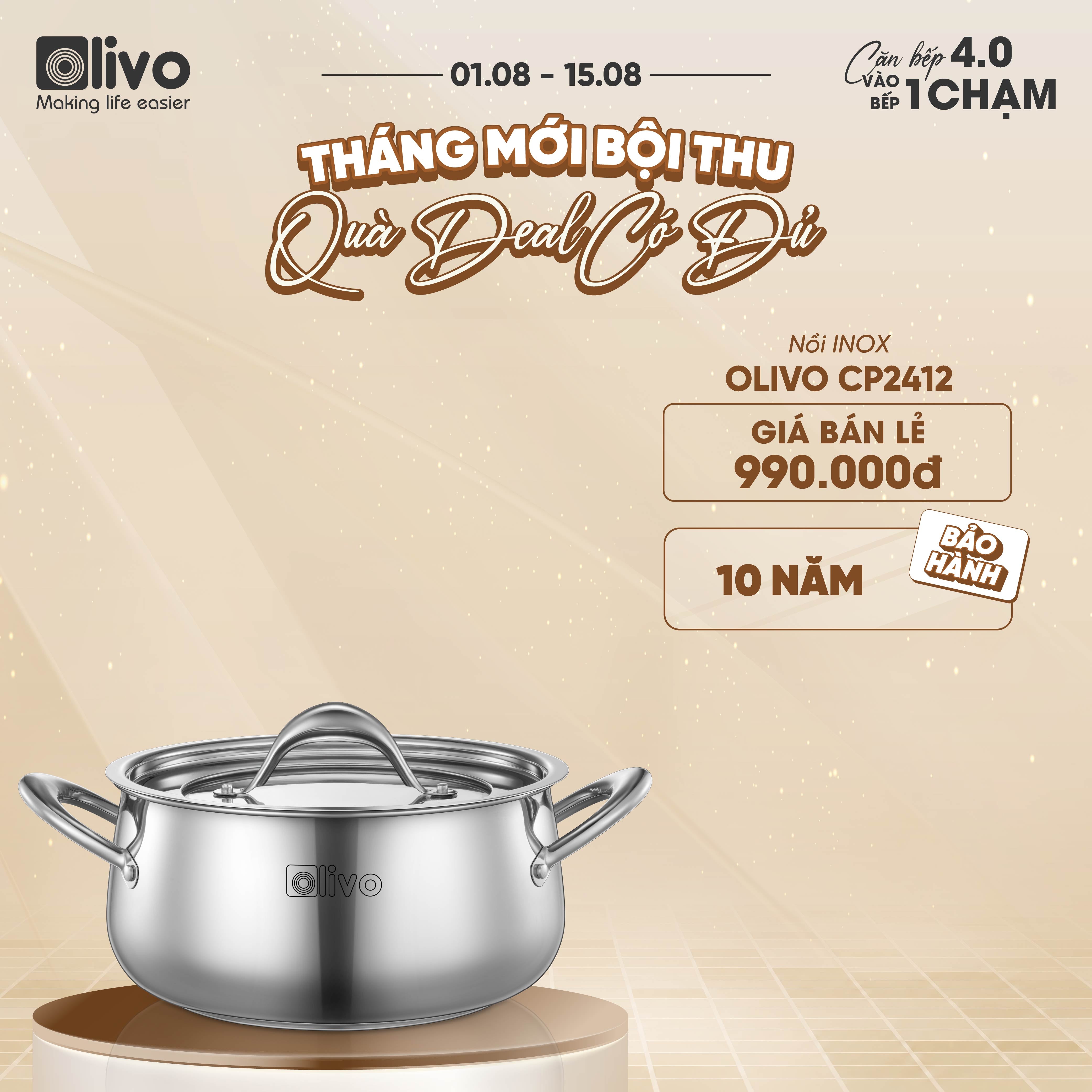 Bộ Nồi Inox OLIVO Chef’s Premium - Bộ 3 Nồi - Đa Dạng Kích Thước - Đáy Kép Liền Khối - Nắp Kính Cường Lực - Nấu Được Trên Mọi Loại Bếp