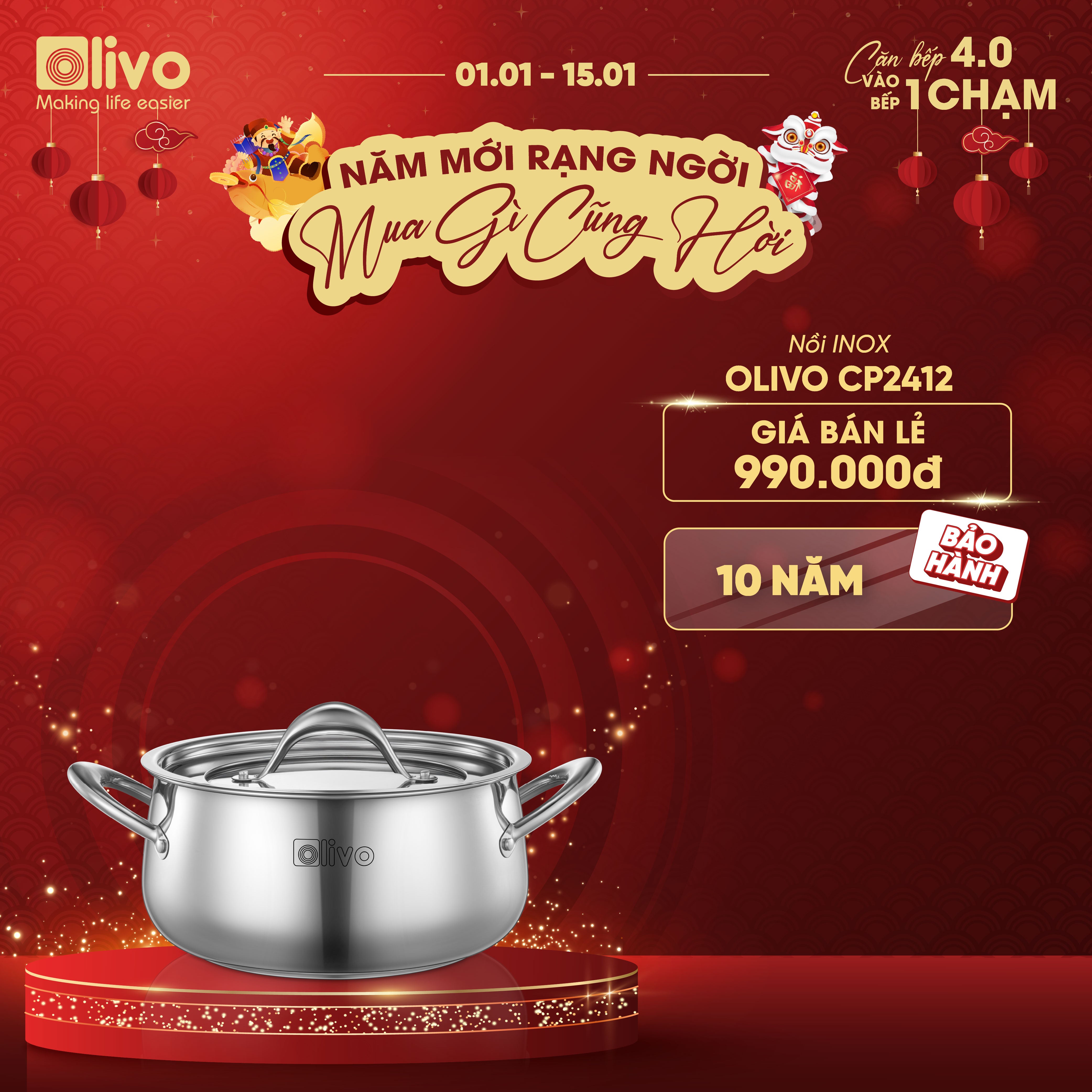 Bộ Nồi Inox OLIVO Chef’s Premium - Bộ 3 Nồi - Đa Dạng Kích Thước - Đáy Kép Liền Khối - Nắp Kính Cường Lực - Nấu Được Trên Mọi Loại Bếp