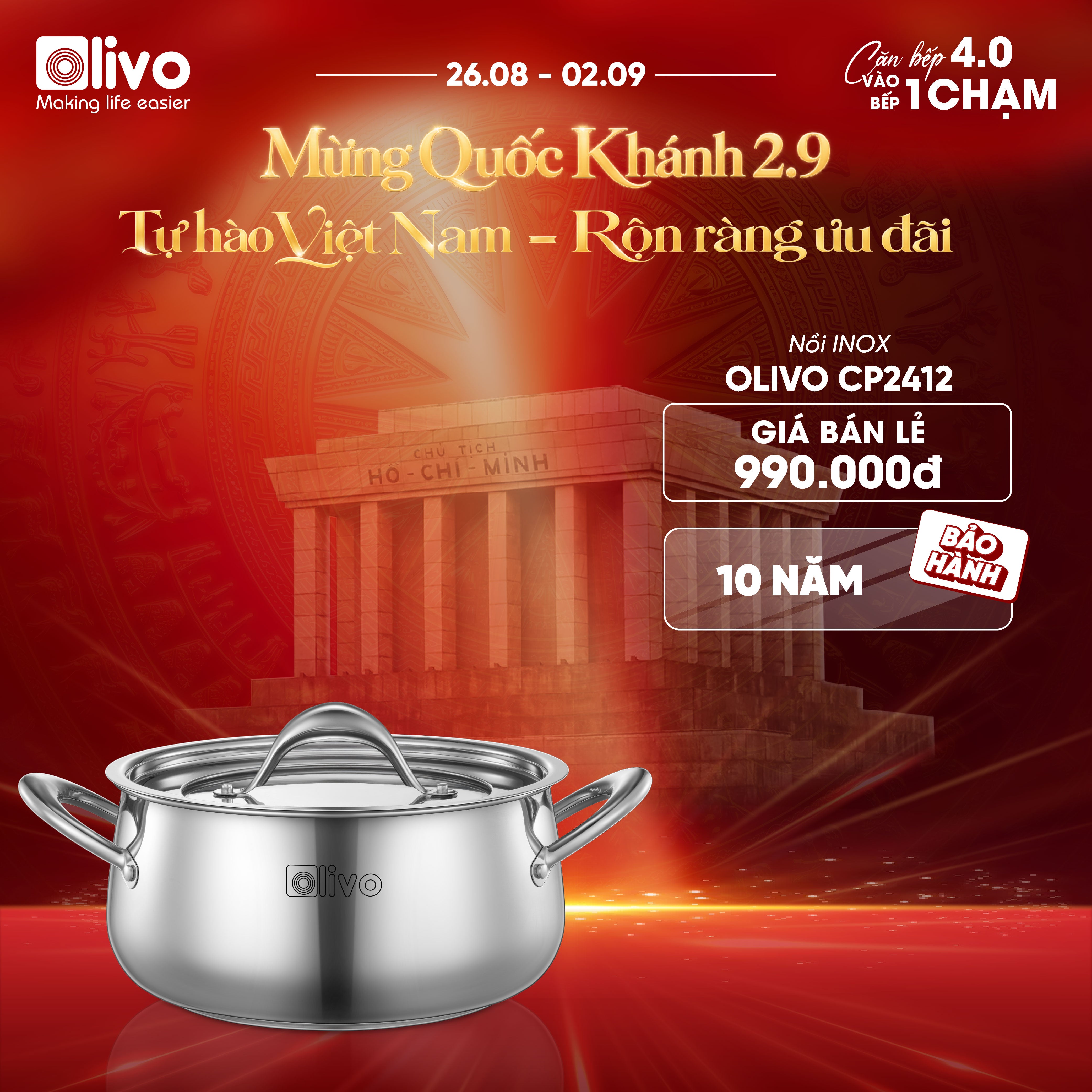 Bộ Nồi Inox OLIVO Chef’s Premium - Bộ 3 Nồi - Đa Dạng Kích Thước - Đáy Kép Liền Khối - Nắp Kính Cường Lực - Nấu Được Trên Mọi Loại Bếp