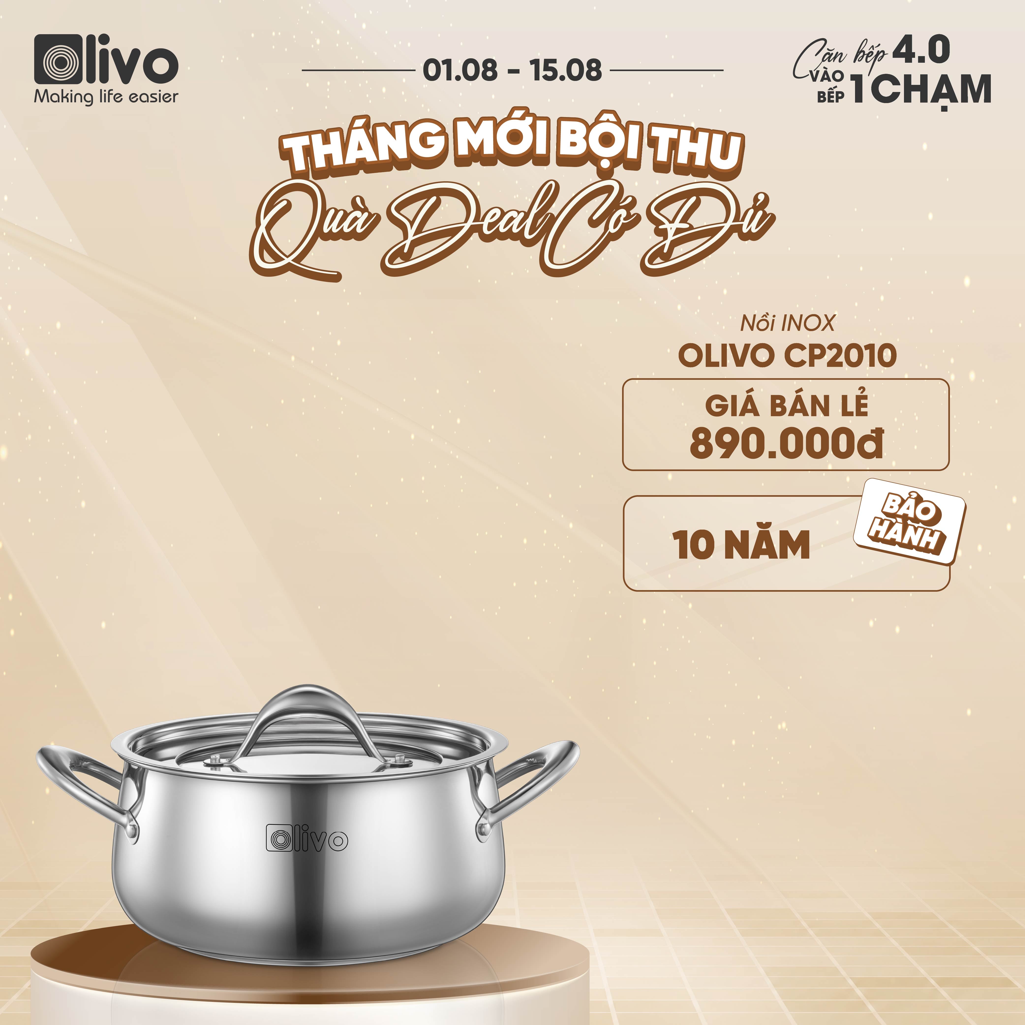 Bộ Nồi Inox OLIVO Chef’s Premium - Bộ 3 Nồi - Đa Dạng Kích Thước - Đáy Kép Liền Khối - Nắp Kính Cường Lực - Nấu Được Trên Mọi Loại Bếp