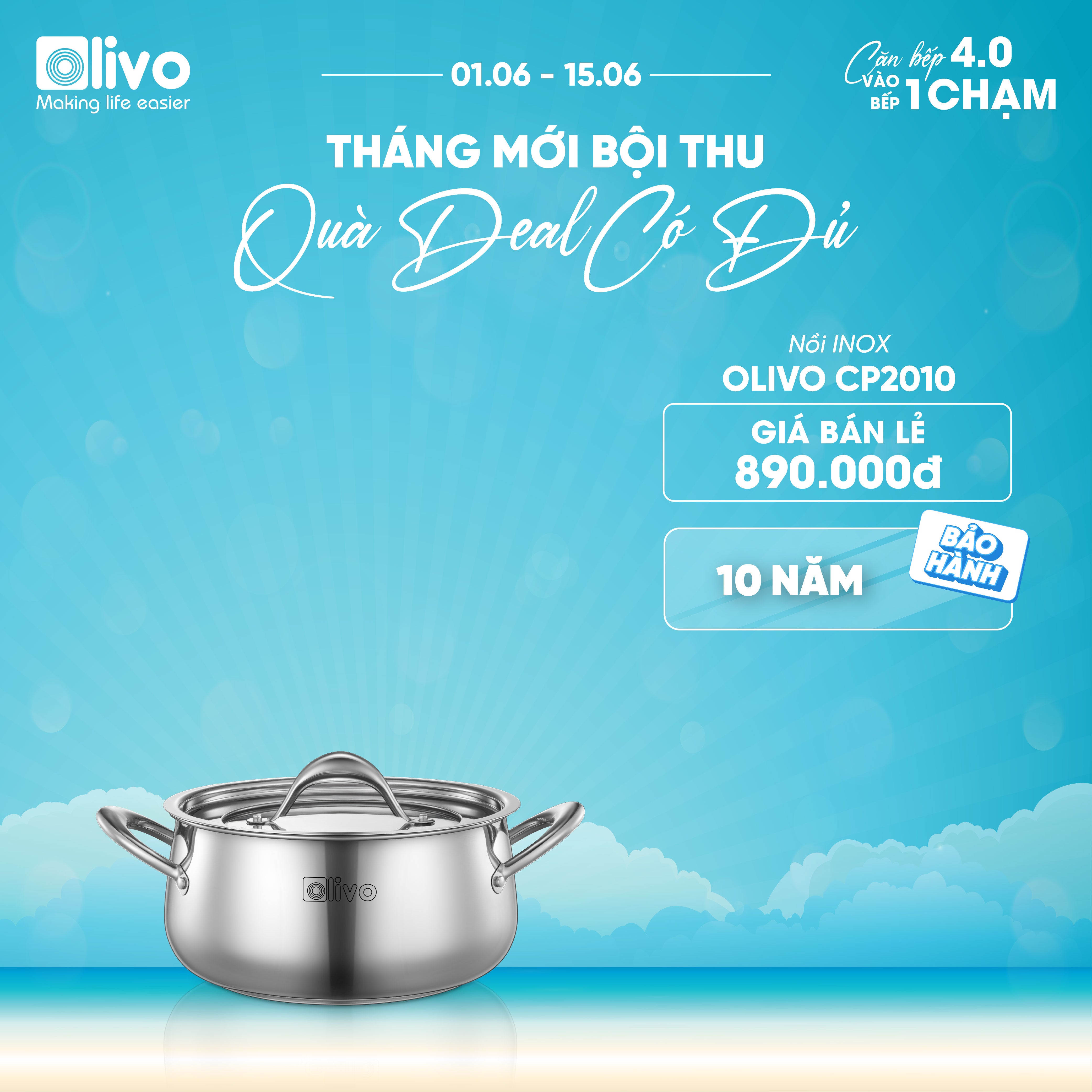 Bộ Nồi Inox OLIVO Chef’s Premium - Bộ 3 Nồi - Đa Dạng Kích Thước - Đáy Kép Liền Khối - Nắp Kính Cường Lực - Nấu Được Trên Mọi Loại Bếp