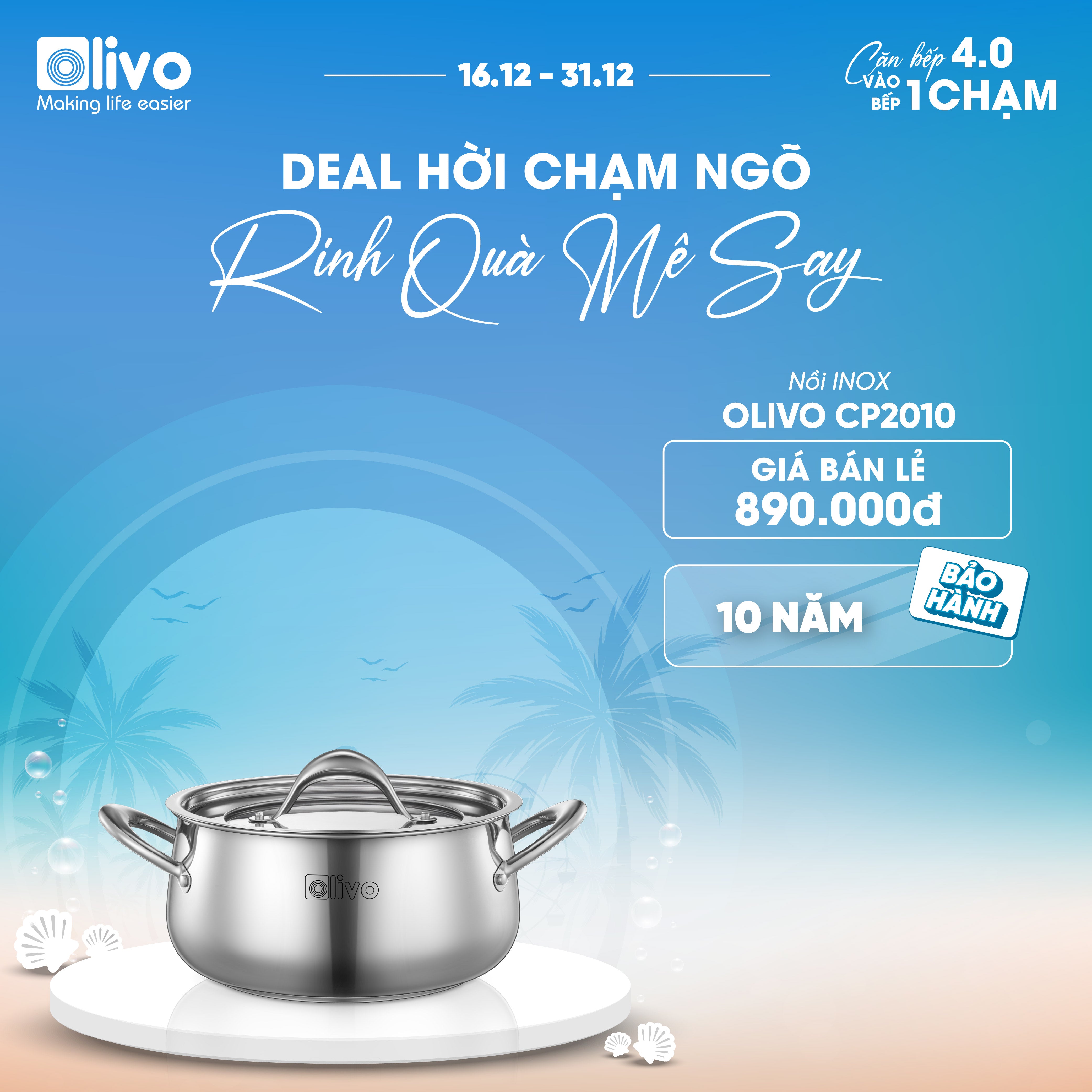 Bộ Nồi Inox OLIVO Chef’s Premium - Bộ 3 Nồi - Đa Dạng Kích Thước - Đáy Kép Liền Khối - Nắp Kính Cường Lực - Nấu Được Trên Mọi Loại Bếp