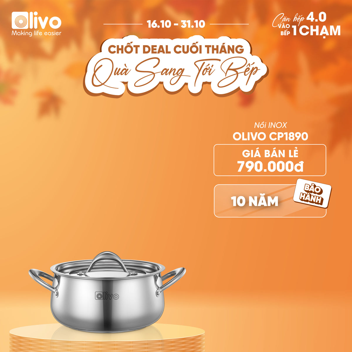 Bộ Nồi Inox OLIVO Chef’s Premium - Bộ 3 Nồi - Đa Dạng Kích Thước - Đáy Kép Liền Khối - Nắp Kính Cường Lực - Nấu Được Trên Mọi Loại Bếp