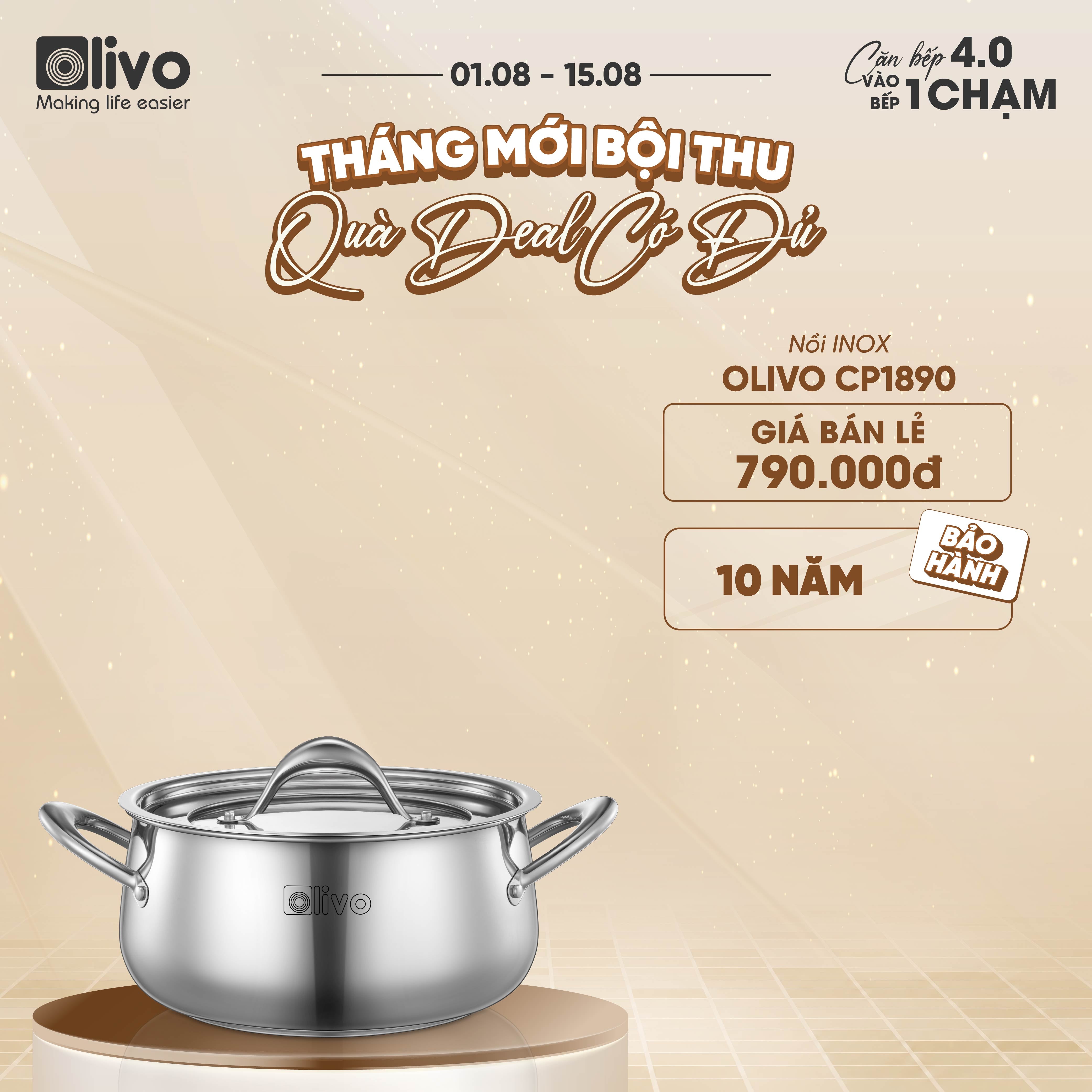 Bộ Nồi Inox OLIVO Chef’s Premium - Bộ 3 Nồi - Đa Dạng Kích Thước - Đáy Kép Liền Khối - Nắp Kính Cường Lực - Nấu Được Trên Mọi Loại Bếp