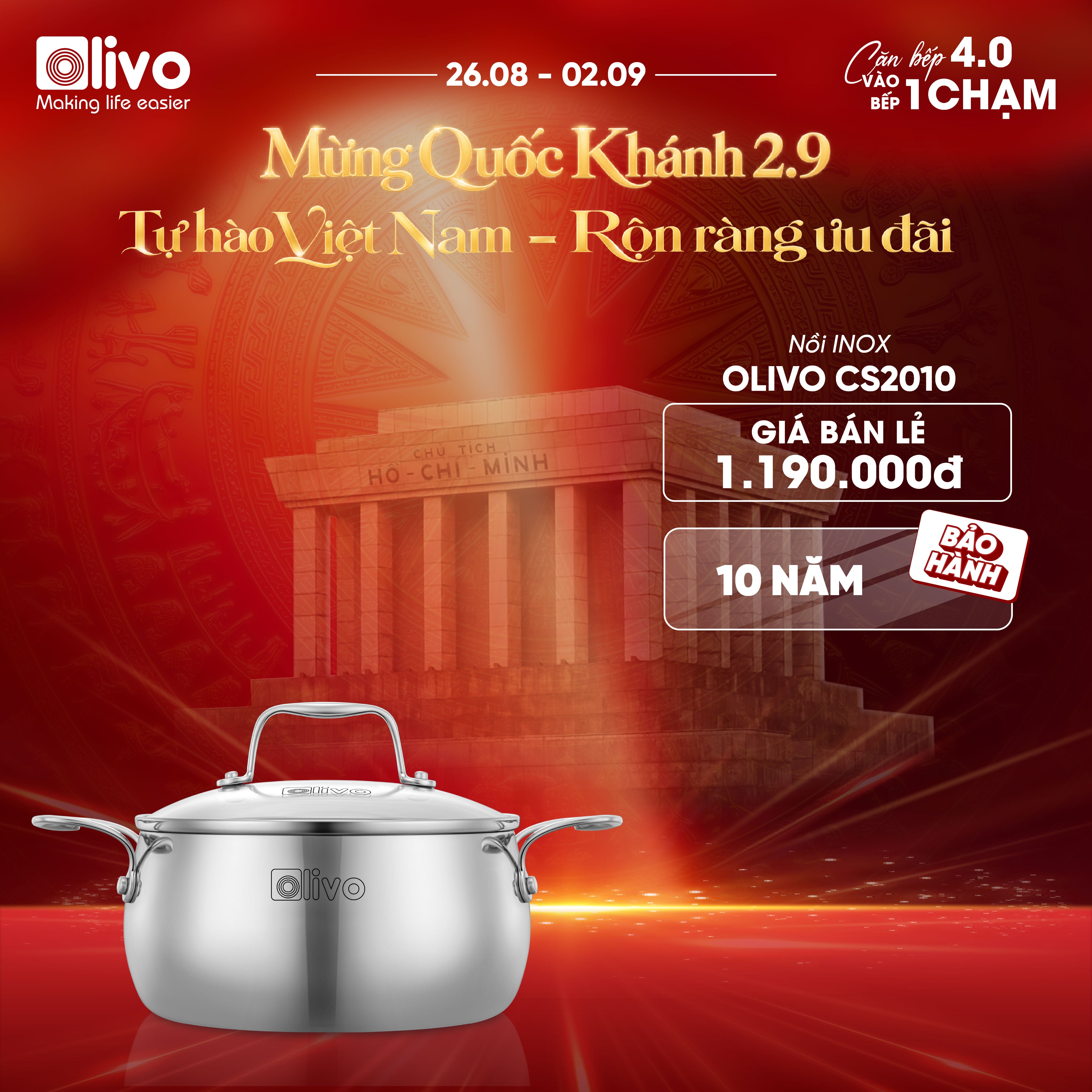 Bộ Nồi Olivo Steve CS - Bộ 3 Nồi - Đa Dạng Kích Thước - Inox 3 Lớp - Nắp Kính Cường Lực - Nấu Được Trên Mọi Loại Bếp