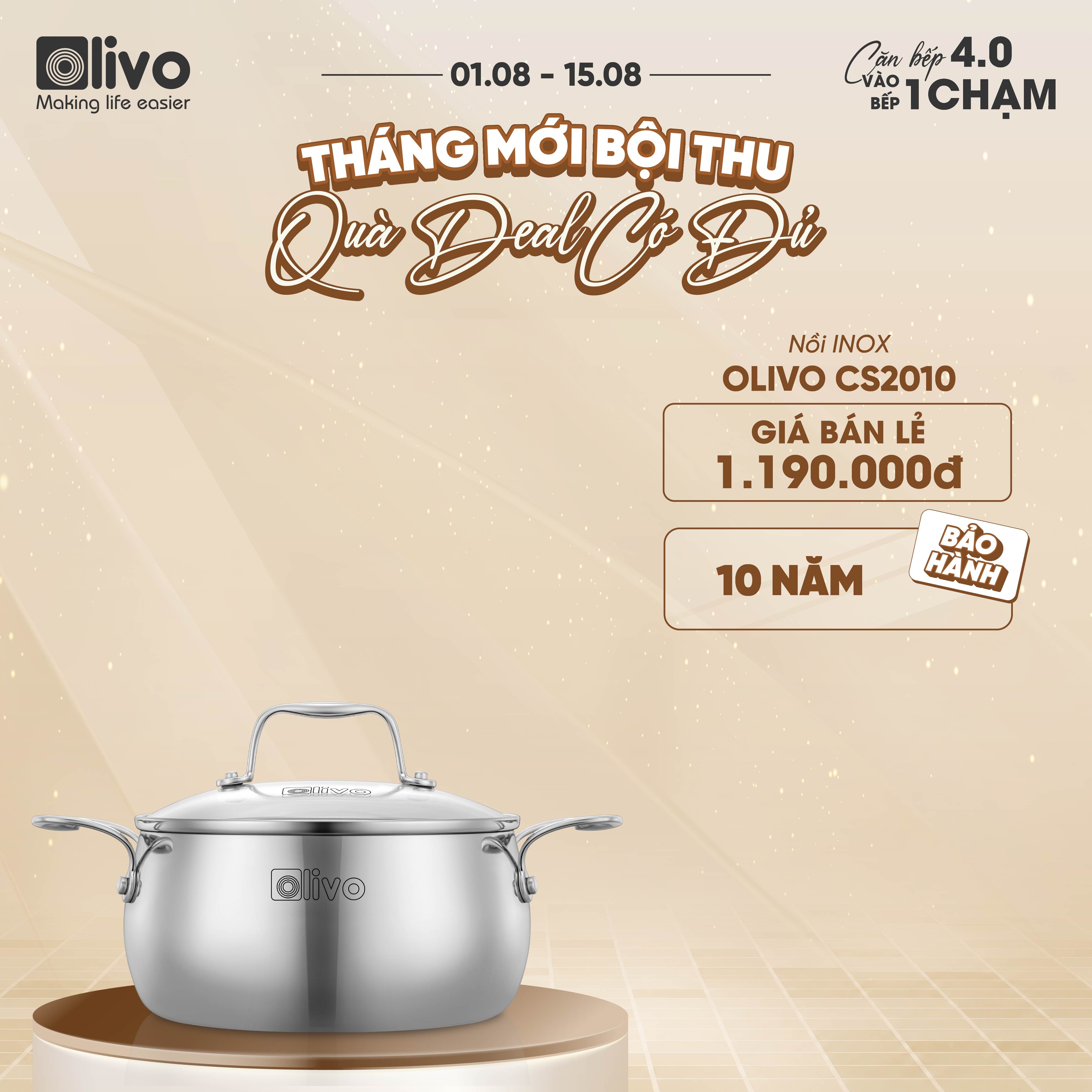 Bộ Nồi Olivo Steve CS - Bộ 3 Nồi - Đa Dạng Kích Thước - Inox 3 Lớp - Nắp Kính Cường Lực - Nấu Được Trên Mọi Loại Bếp