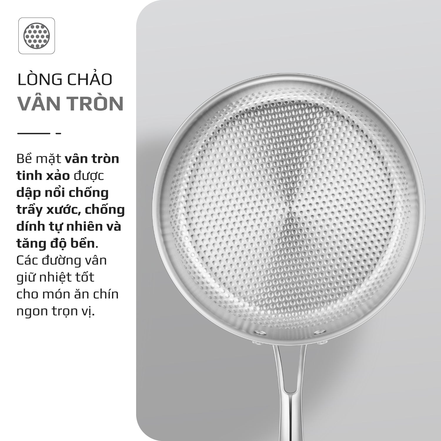 Chảo INOX OLIVO STEVE 2455 PRO - Lòng Chảo Vân Tròn - Chống Dính Tự Nhiên - Đường Kính 24Cm - Sâu Lòng 5.5Cm - Nấu Được Trên Mọi Loại Bếp