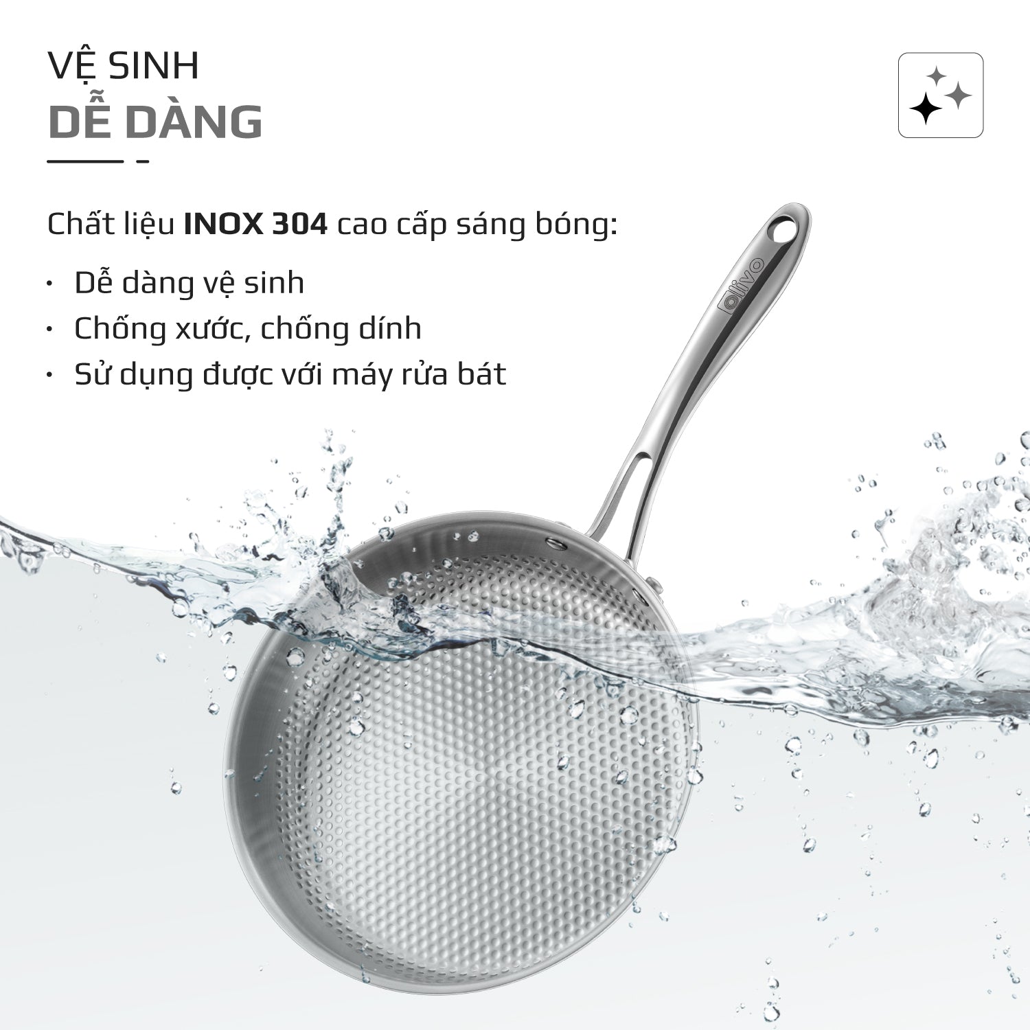 Chảo INOX OLIVO STEVE 2455 PRO - Lòng Chảo Vân Tròn - Chống Dính Tự Nhiên - Đường Kính 24Cm - Sâu Lòng 5.5Cm - Nấu Được Trên Mọi Loại Bếp