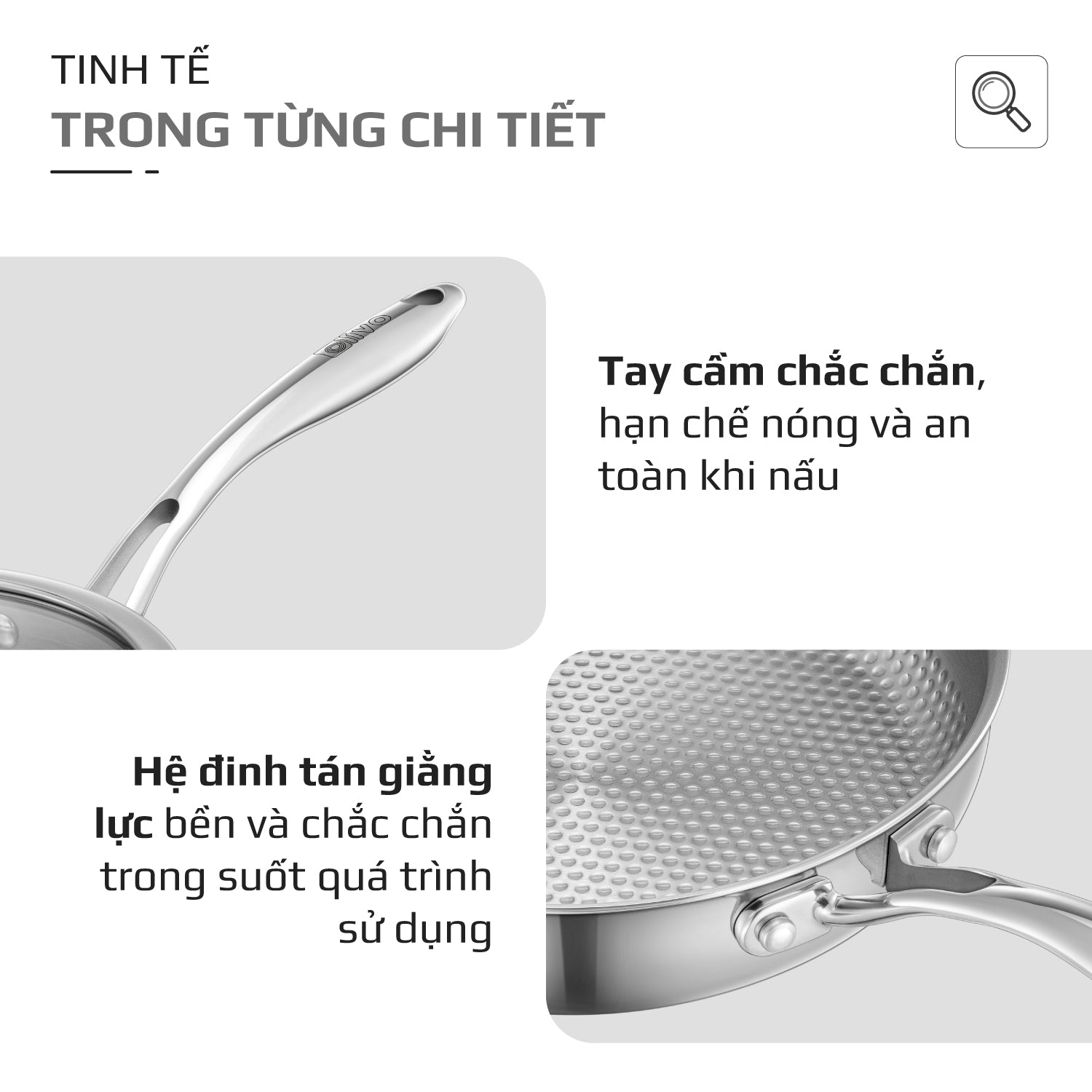 Chảo INOX OLIVO STEVE 2455 PRO - Lòng Chảo Vân Tròn - Chống Dính Tự Nhiên - Đường Kính 24Cm - Sâu Lòng 5.5Cm - Nấu Được Trên Mọi Loại Bếp