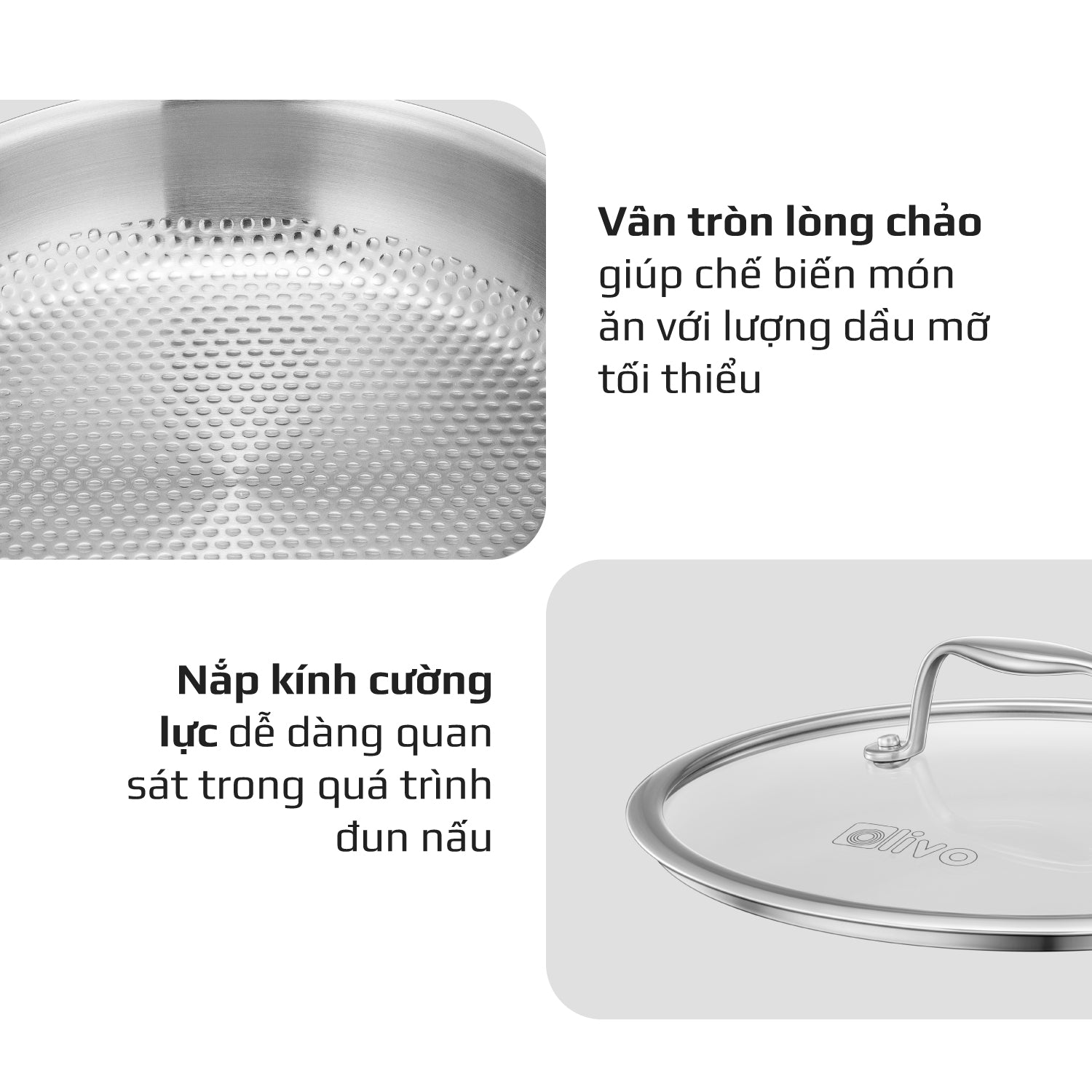 Chảo INOX OLIVO STEVE 2455 PRO - Lòng Chảo Vân Tròn - Chống Dính Tự Nhiên - Đường Kính 24Cm - Sâu Lòng 5.5Cm - Nấu Được Trên Mọi Loại Bếp