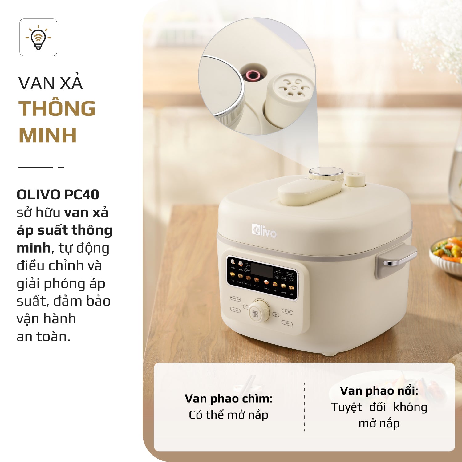 Nồi Áp Suất Điện Đa Năng OLIVO PC40 – Nồi 2 Nắp, 3 Chế Độ Nấu, Màn Hình OLED Hiện Đại, Lòng Nồi INOX 304, Đa Chức Năng 10 Chế Độ Cài Sẵn, Dung Tích 4L, Công Suất 1300W