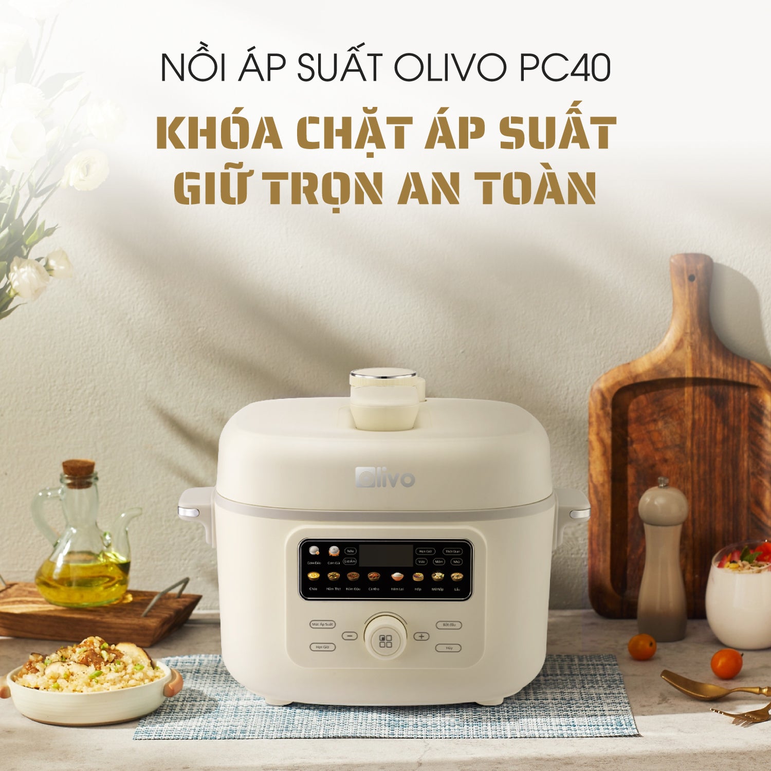 Nồi Áp Suất Điện Đa Năng OLIVO PC40 – Nồi 2 Nắp, 3 Chế Độ Nấu, Màn Hình OLED Hiện Đại, Lòng Nồi INOX 304, Đa Chức Năng 10 Chế Độ Cài Sẵn, Dung Tích 4L, Công Suất 1300W