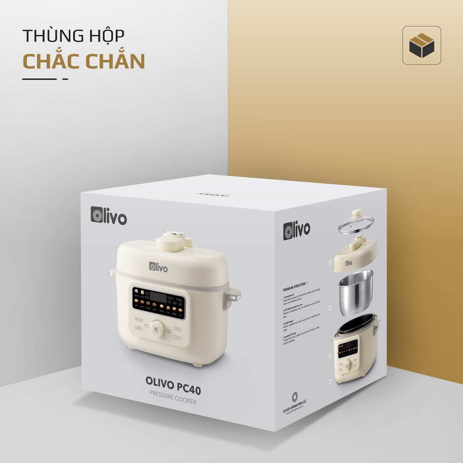 Nồi Áp Suất Điện Đa Năng OLIVO PC40 – Nồi 2 Nắp, 3 Chế Độ Nấu, Màn Hình OLED Hiện Đại, Lòng Nồi INOX 304, Đa Chức Năng 10 Chế Độ Cài Sẵn, Dung Tích 4L, Công Suất 1300W