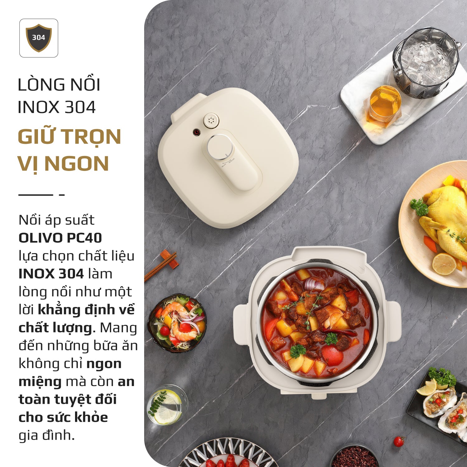 Nồi Áp Suất Điện Đa Năng OLIVO PC40 – Nồi 2 Nắp, 3 Chế Độ Nấu, Màn Hình OLED Hiện Đại, Lòng Nồi INOX 304, Đa Chức Năng 10 Chế Độ Cài Sẵn, Dung Tích 4L, Công Suất 1300W