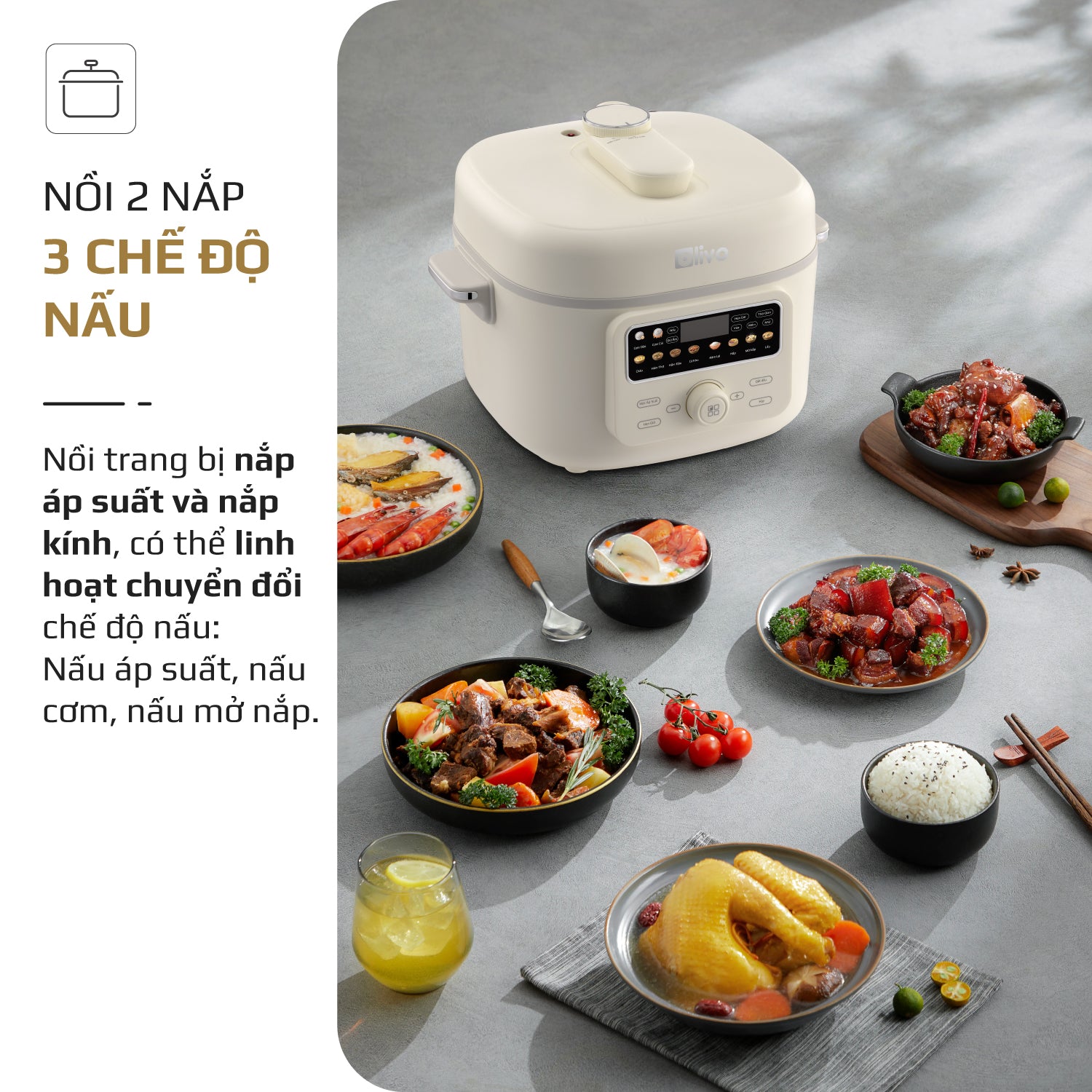 Nồi Áp Suất Điện Đa Năng OLIVO PC40 – Nồi 2 Nắp, 3 Chế Độ Nấu, Màn Hình OLED Hiện Đại, Lòng Nồi INOX 304, Đa Chức Năng 10 Chế Độ Cài Sẵn, Dung Tích 4L, Công Suất 1300W