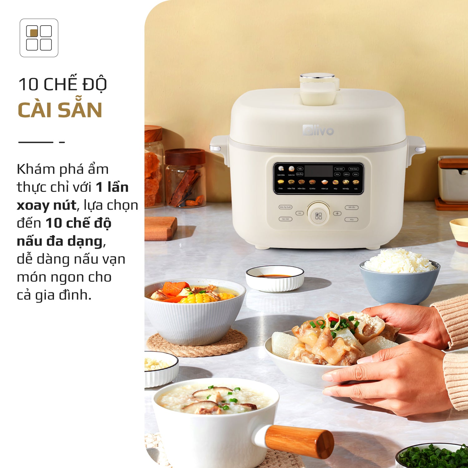 Nồi Áp Suất Điện Đa Năng OLIVO PC40 – Nồi 2 Nắp, 3 Chế Độ Nấu, Màn Hình OLED Hiện Đại, Lòng Nồi INOX 304, Đa Chức Năng 10 Chế Độ Cài Sẵn, Dung Tích 4L, Công Suất 1300W