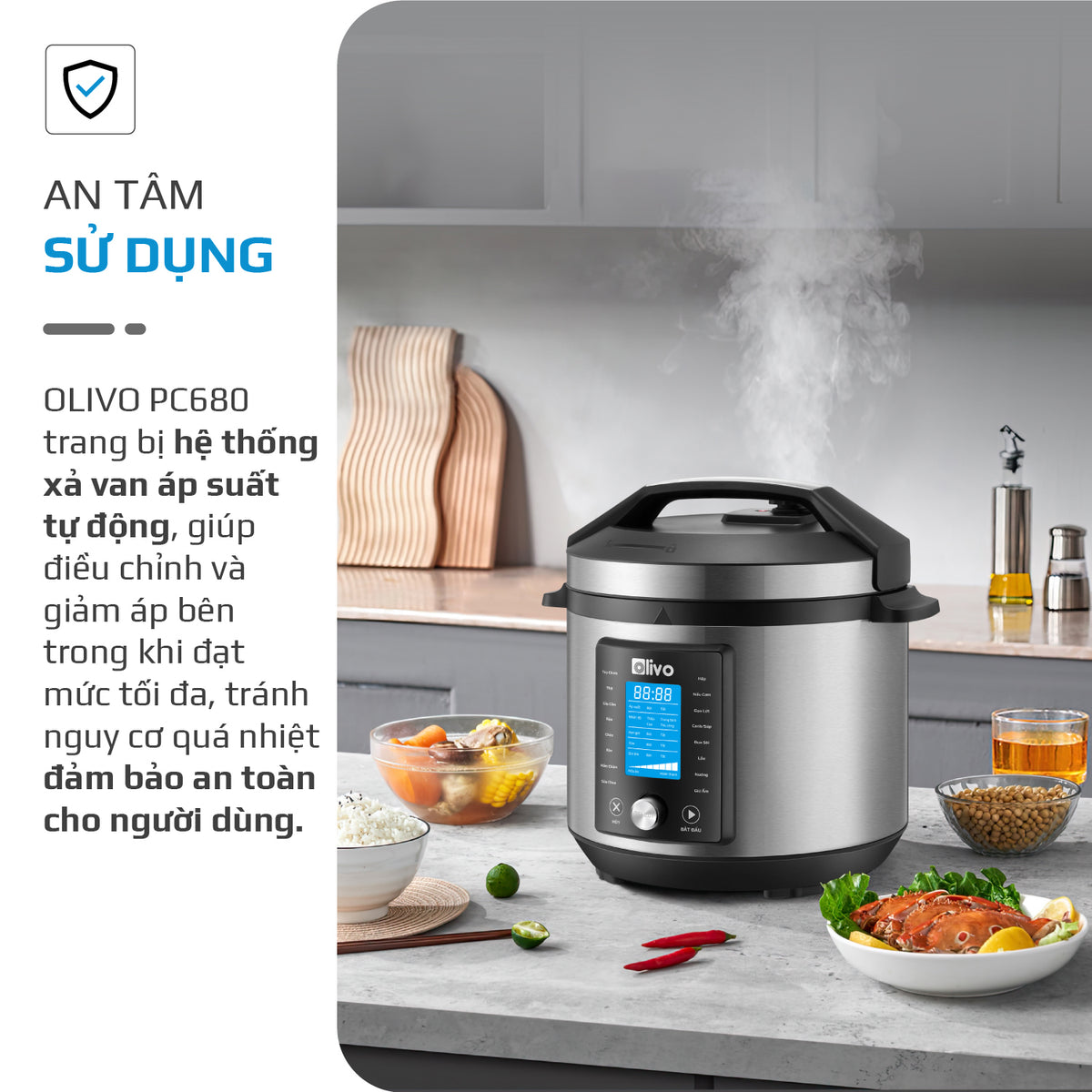 Nồi Áp Suất Điện Đa Năng OLIVO PC680 - Màn Hình OLED Hiện Đại, Lòng Nồi INOX 304, Đa Chức Năng 16 Chế Độ Cài Sẵn, Dung Tích 6L, Công Suất 1500W