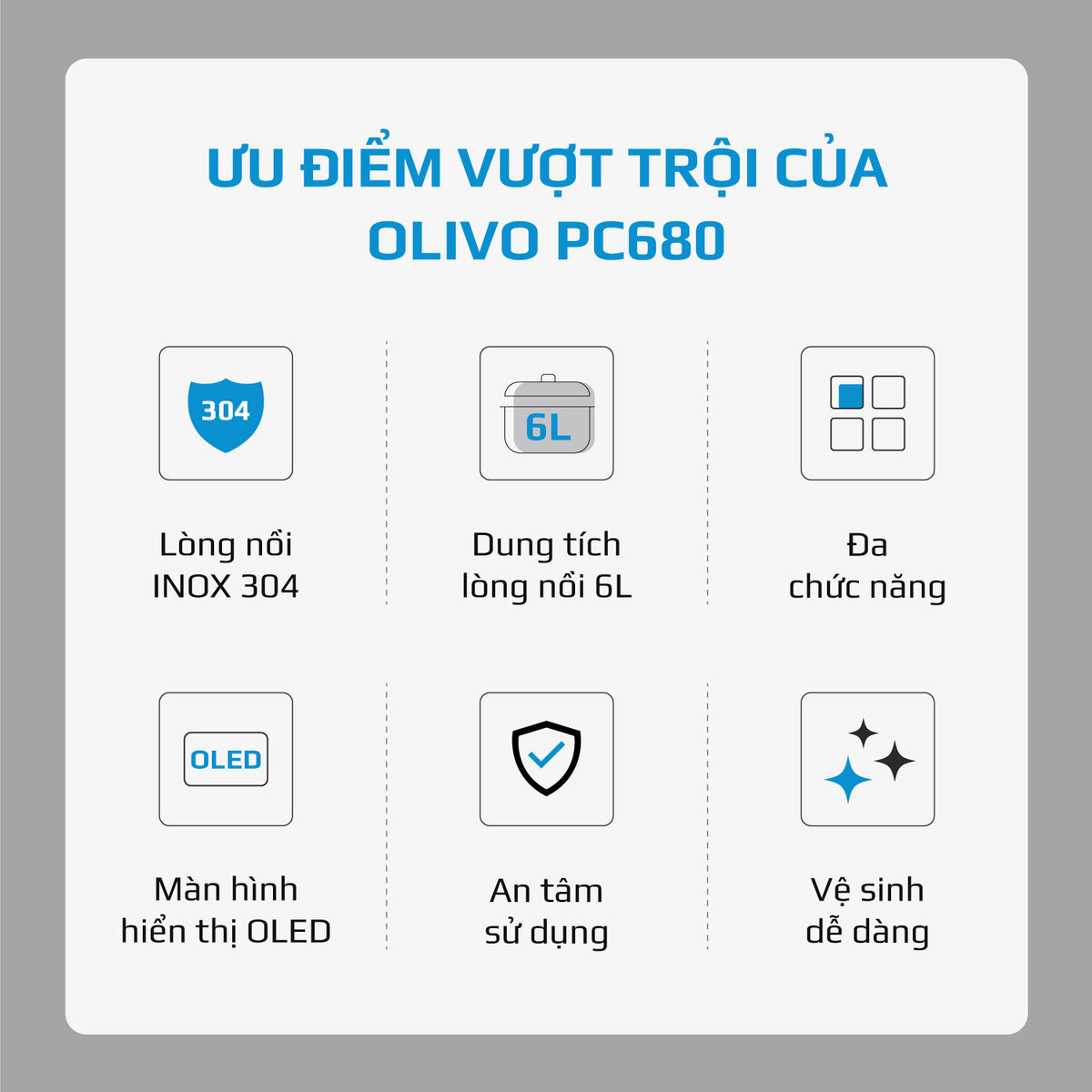Nồi Áp Suất Điện Đa Năng OLIVO PC680 - Màn Hình OLED Hiện Đại, Lòng Nồi INOX 304, Đa Chức Năng 16 Chế Độ Cài Sẵn, Dung Tích 6L, Công Suất 1500W