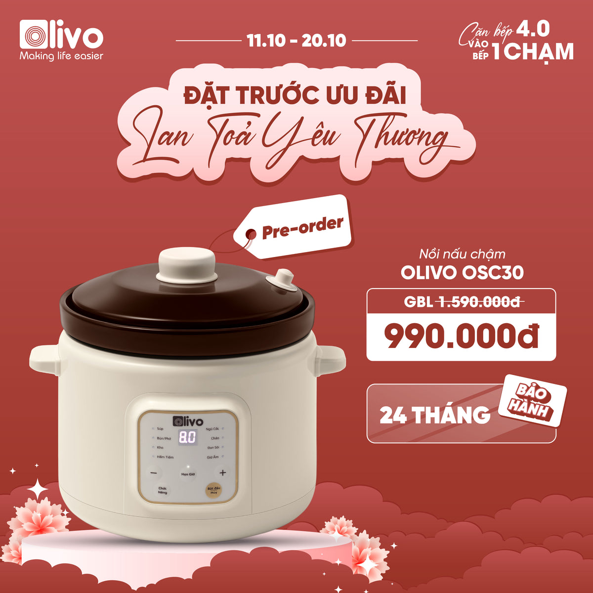 Nồi Nấu Chậm Olivo OSC30 - 9 Chế Độ Cài Sẵn, Bảng Điều Khiển Điện Tử, Lòng Gốm Tráng Men, Nắp Gốm Giữ Nhiệt, Dung tích 3L, Thông Minh, Tiện Lợi.