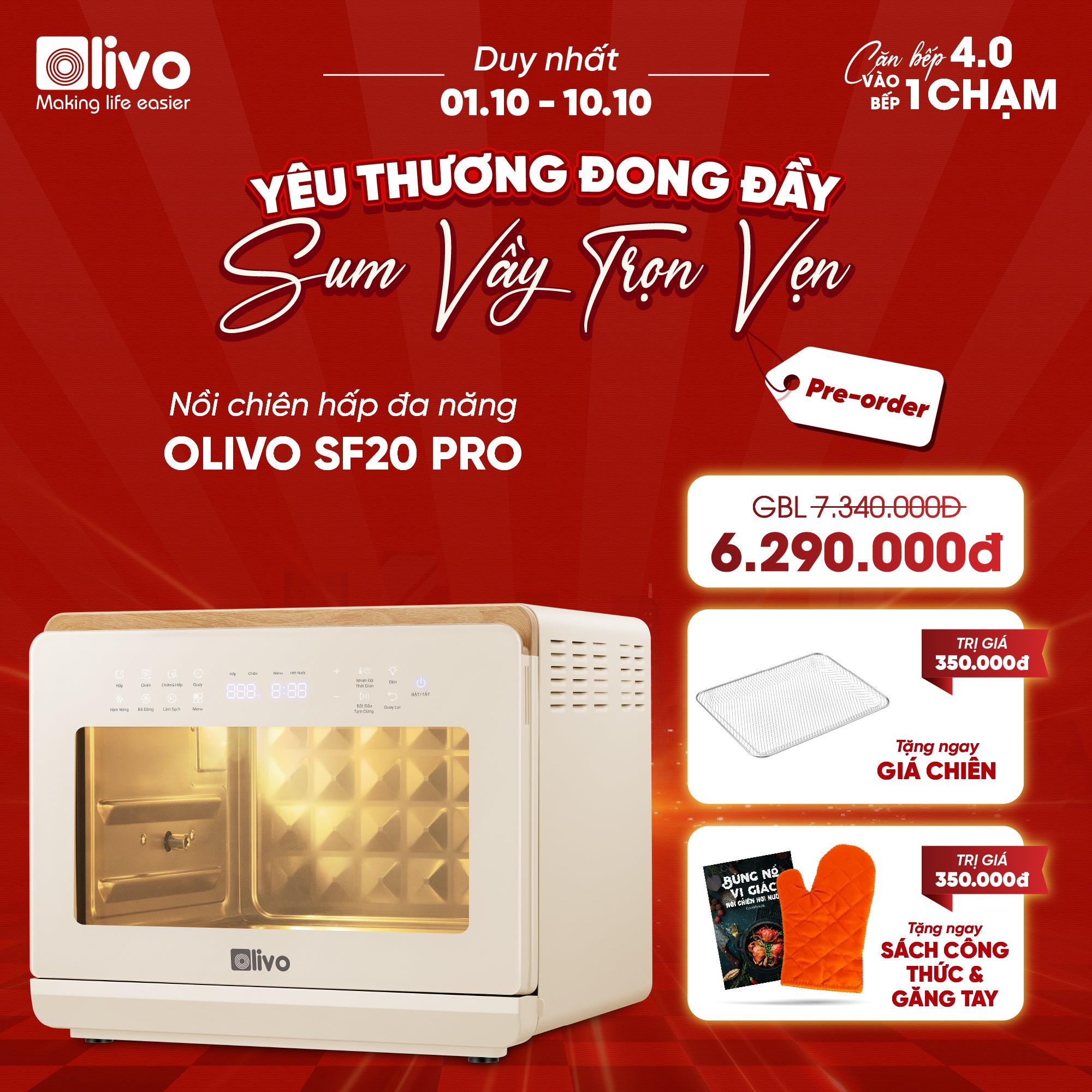 Nồi Chiên Hấp Đa Năng OLIVO SF20 PRO - Dung tích vượt trội 20L, Ứng dụng công nghệ hiện đại bậc nhất - Hấp Nano Steam/Chiên Eco Fry, 70 Chế Độ Cài Sẵn,Vệ Sinh Dễ Dàng