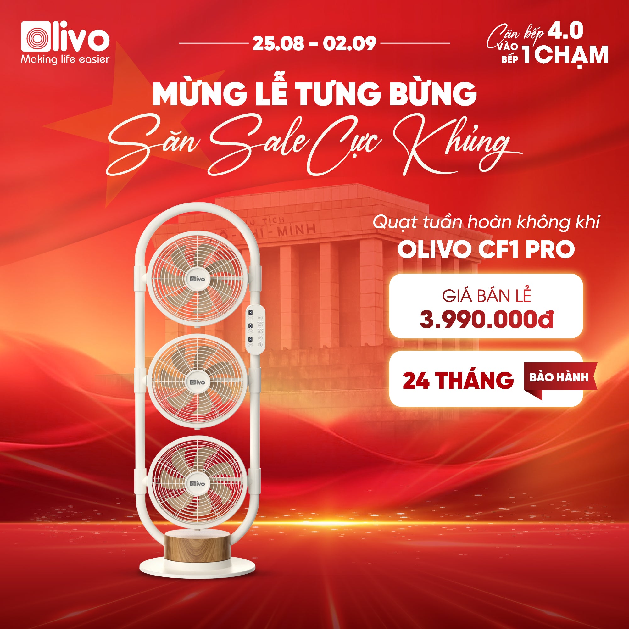 Quạt Tuần Hoàn Không Khí OLIVO CF1 PRO - Bộ 03 Lồng Quạt Hoạt Động Độc Lập, Góc Quay 240°, Tích Hợp Ngăn Chứa Tinh Dầu Thơm, Êm Ái