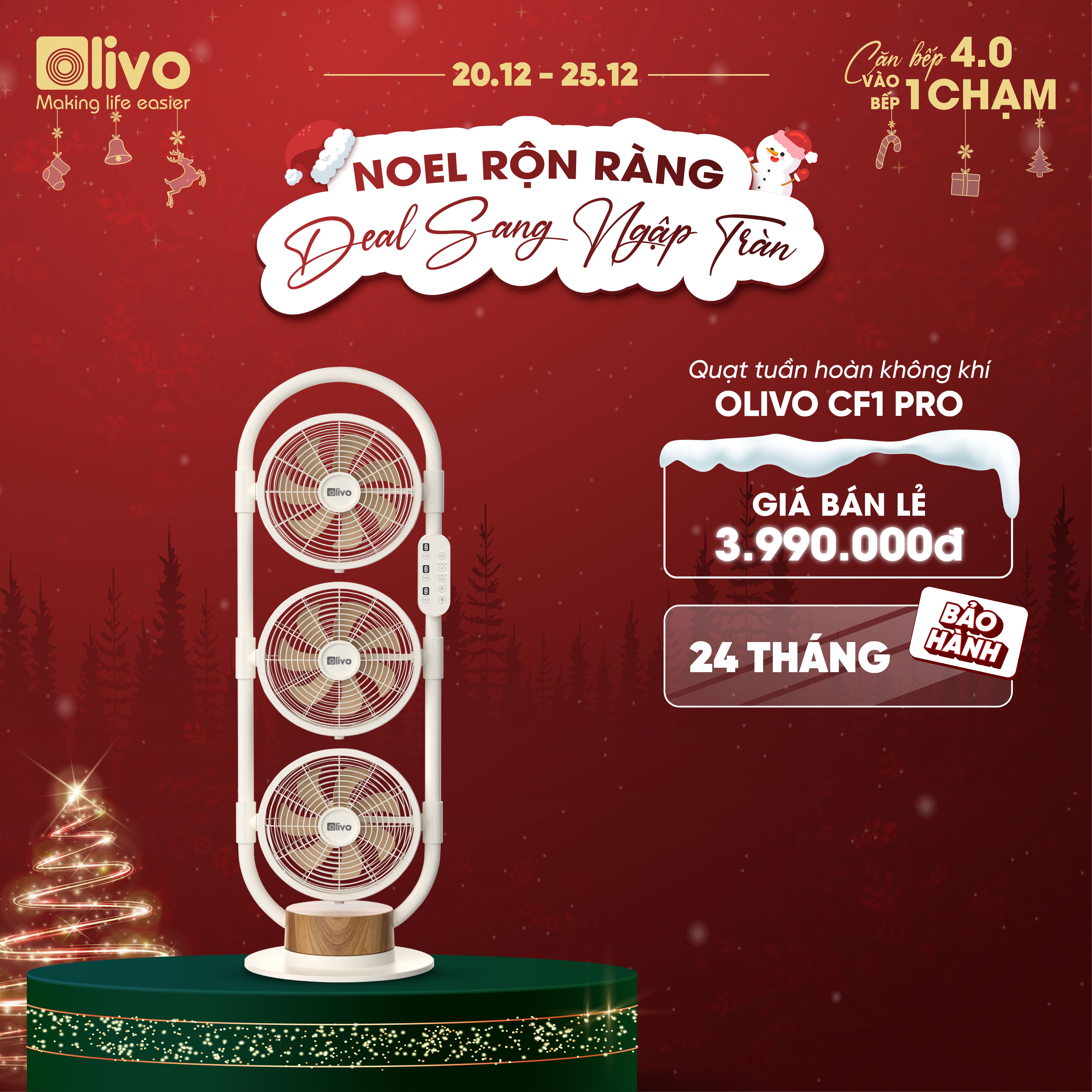 Quạt Tuần Hoàn Không Khí OLIVO CF1 PRO - Bộ 03 Lồng Quạt Hoạt Động Độc Lập, Góc Quay 240°, Tích Hợp Ngăn Chứa Tinh Dầu Thơm, Êm Ái