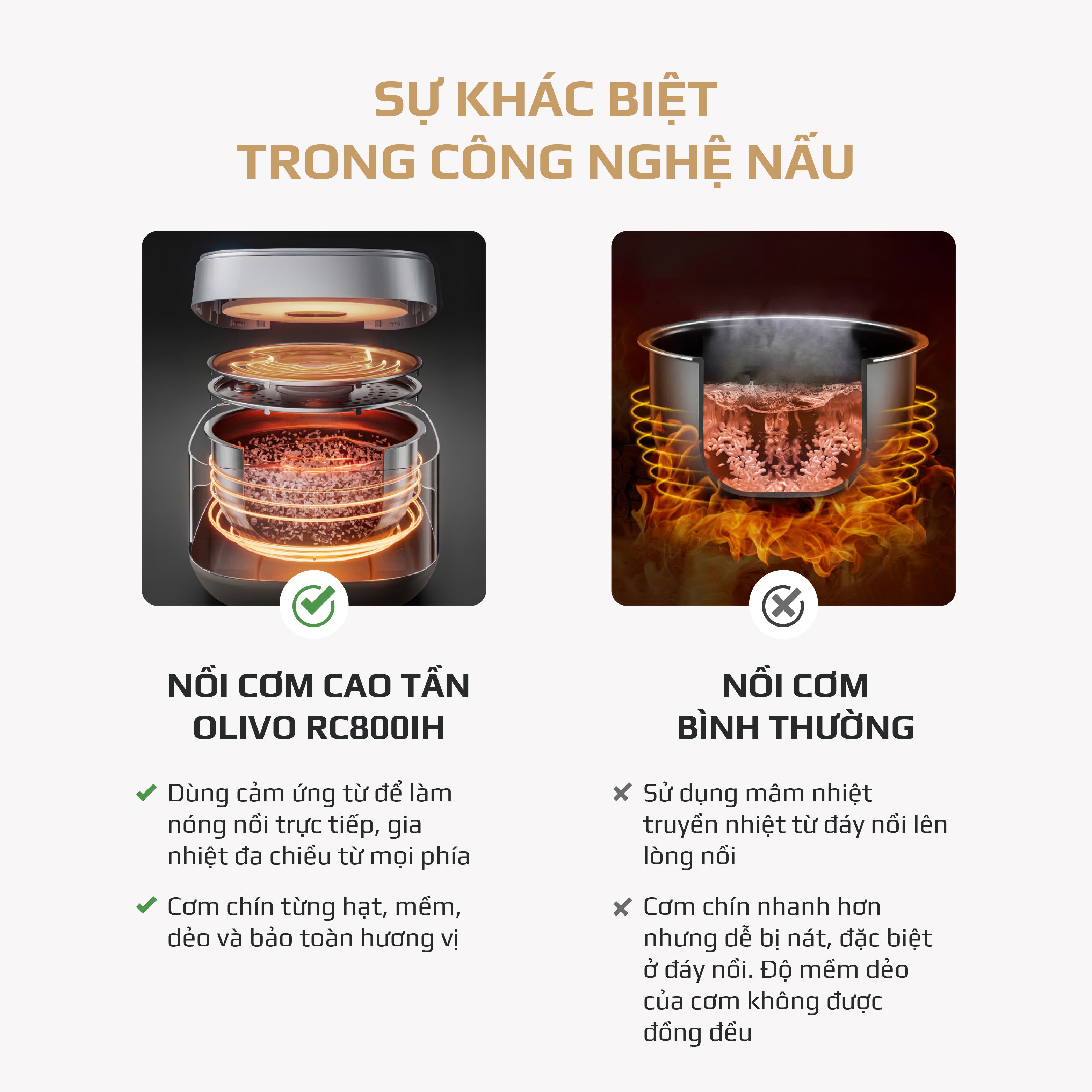 Nồi Cơm Điện Cao Tần OLIVO RC800IH - Công Nghệ Nấu Cao Tần Smart Heating, Lòng Nồi INOX 316L, 14 Chế Độ Cài Sẵn, Dung Tích 1.5L, Bảng Điều Khiển OLED