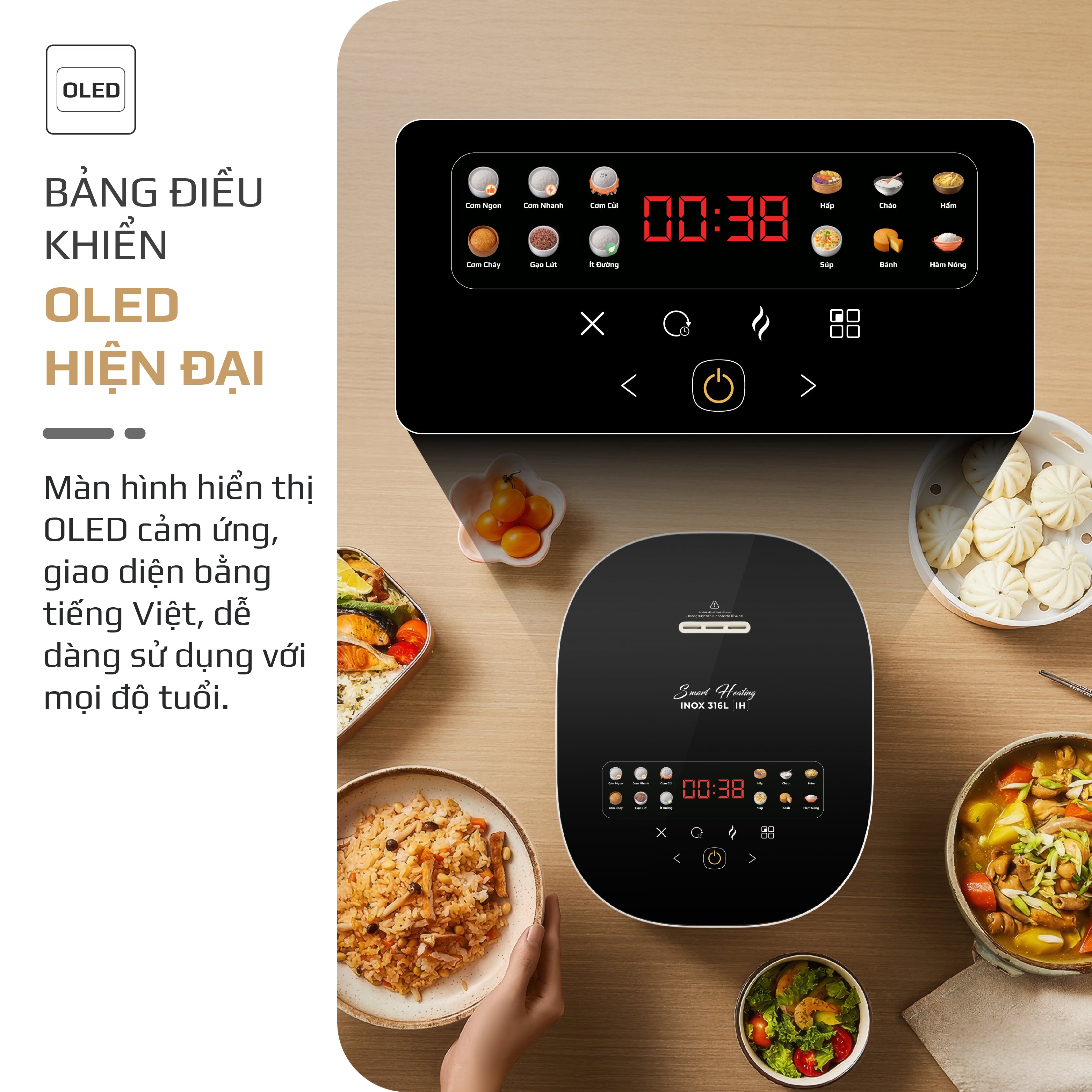 Nồi Cơm Điện Cao Tần OLIVO RC800IH - Công Nghệ Nấu Cao Tần Smart Heating, Lòng Nồi INOX 316L, 14 Chế Độ Cài Sẵn, Dung Tích 1.5L, Bảng Điều Khiển OLED