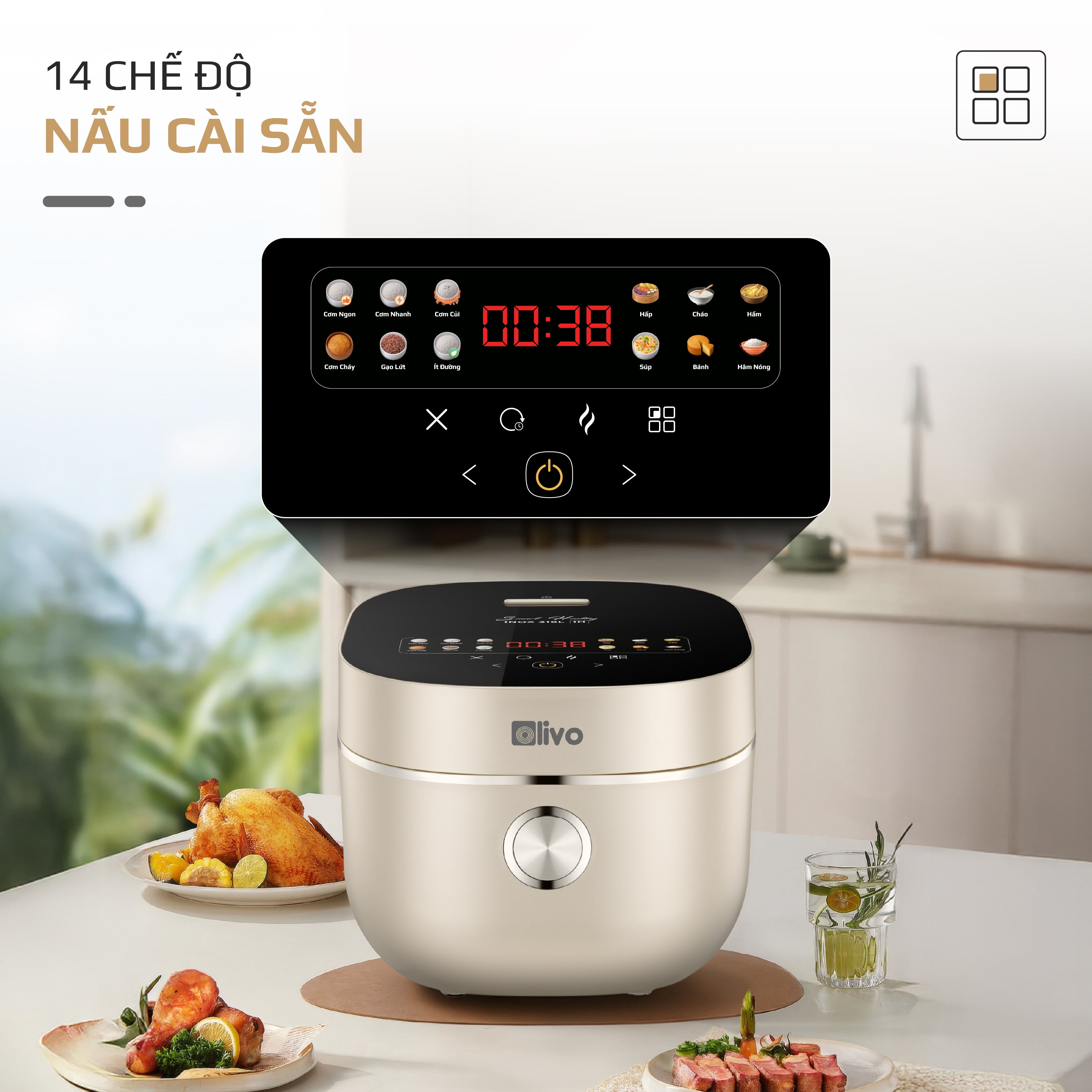 Nồi Cơm Điện Cao Tần OLIVO RC800IH - Công Nghệ Nấu Cao Tần Smart Heating, Lòng Nồi INOX 316L, 14 Chế Độ Cài Sẵn, Dung Tích 1.5L, Bảng Điều Khiển OLED