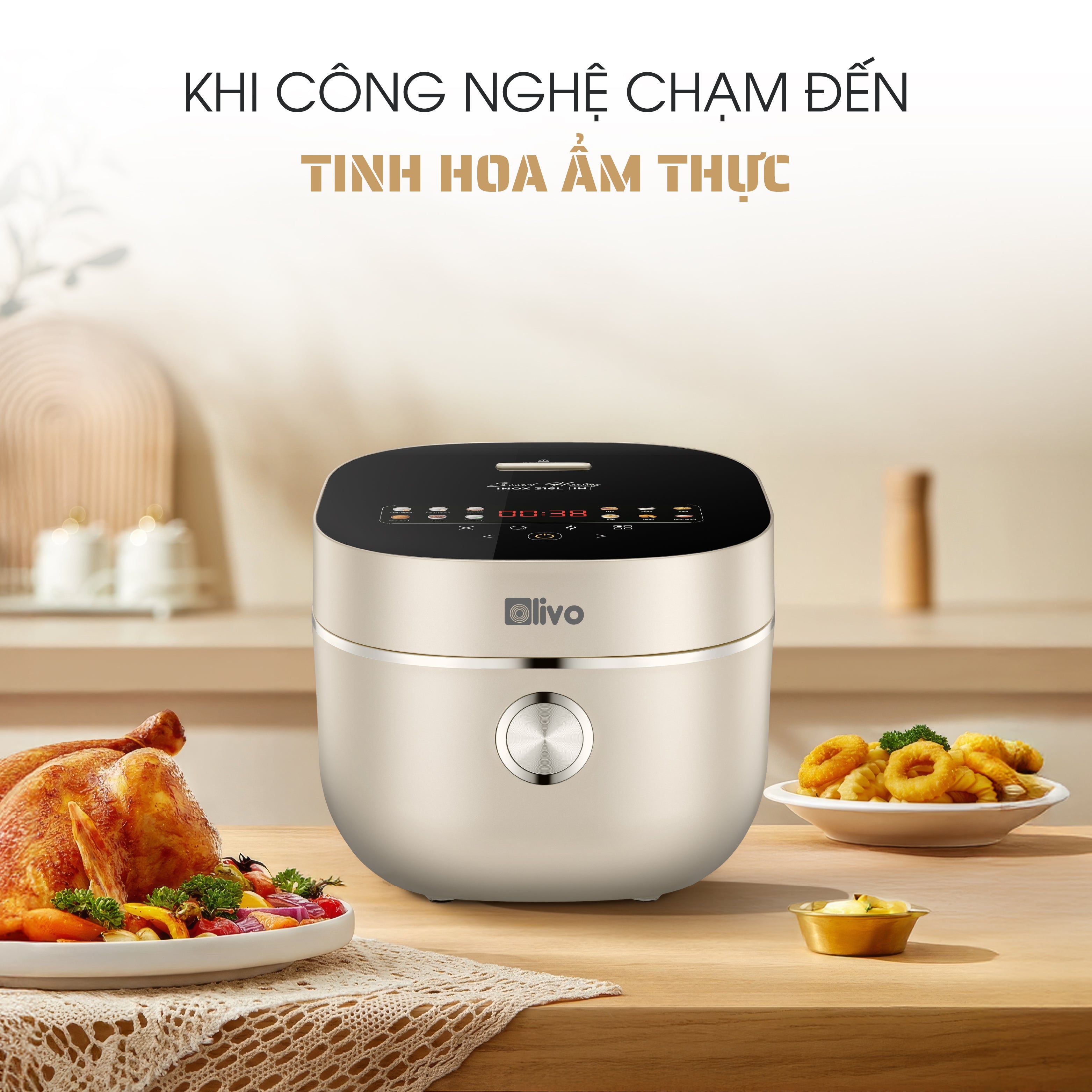 Nồi Cơm Điện Cao Tần OLIVO RC800IH - Công Nghệ Nấu Cao Tần Smart Heating, Lòng Nồi INOX 316L, 14 Chế Độ Cài Sẵn, Dung Tích 1.5L, Bảng Điều Khiển OLED