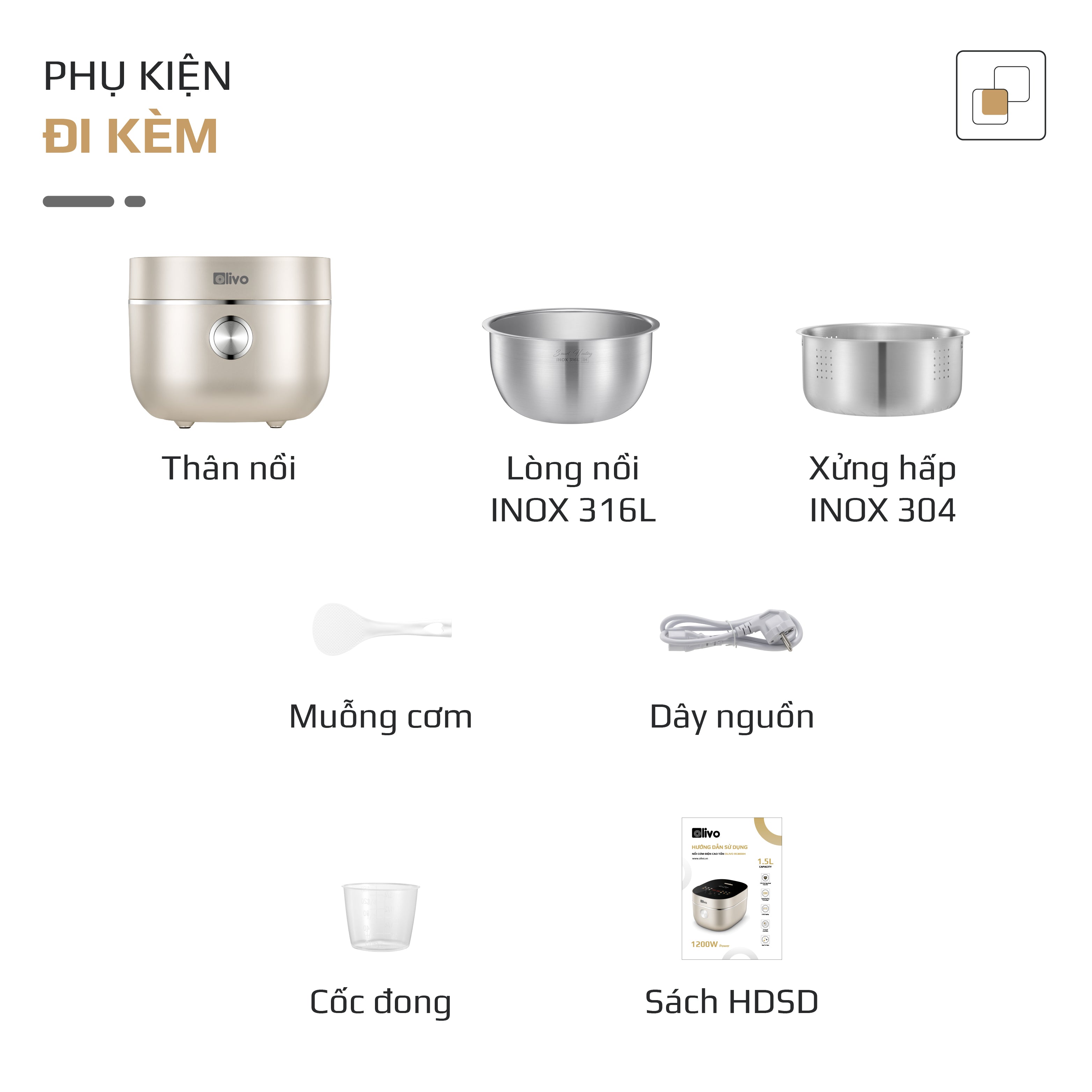 Nồi Cơm Điện Cao Tần OLIVO RC800IH - Công Nghệ Nấu Cao Tần Smart Heating, Lòng Nồi INOX 316L, 14 Chế Độ Cài Sẵn, Dung Tích 1.5L, Bảng Điều Khiển OLED