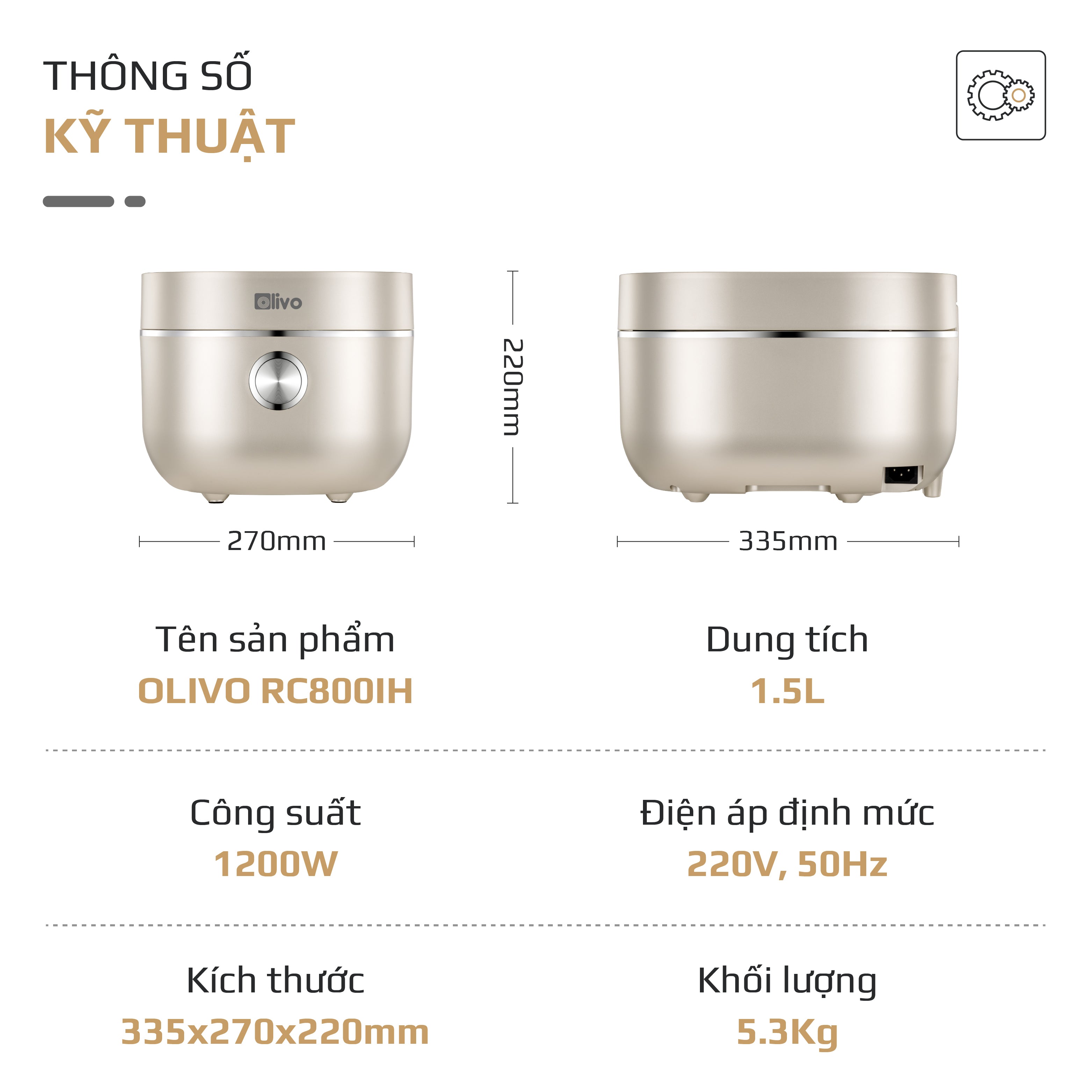 Nồi Cơm Điện Cao Tần OLIVO RC800IH - Công Nghệ Nấu Cao Tần Smart Heating, Lòng Nồi INOX 316L, 14 Chế Độ Cài Sẵn, Dung Tích 1.5L, Bảng Điều Khiển OLED