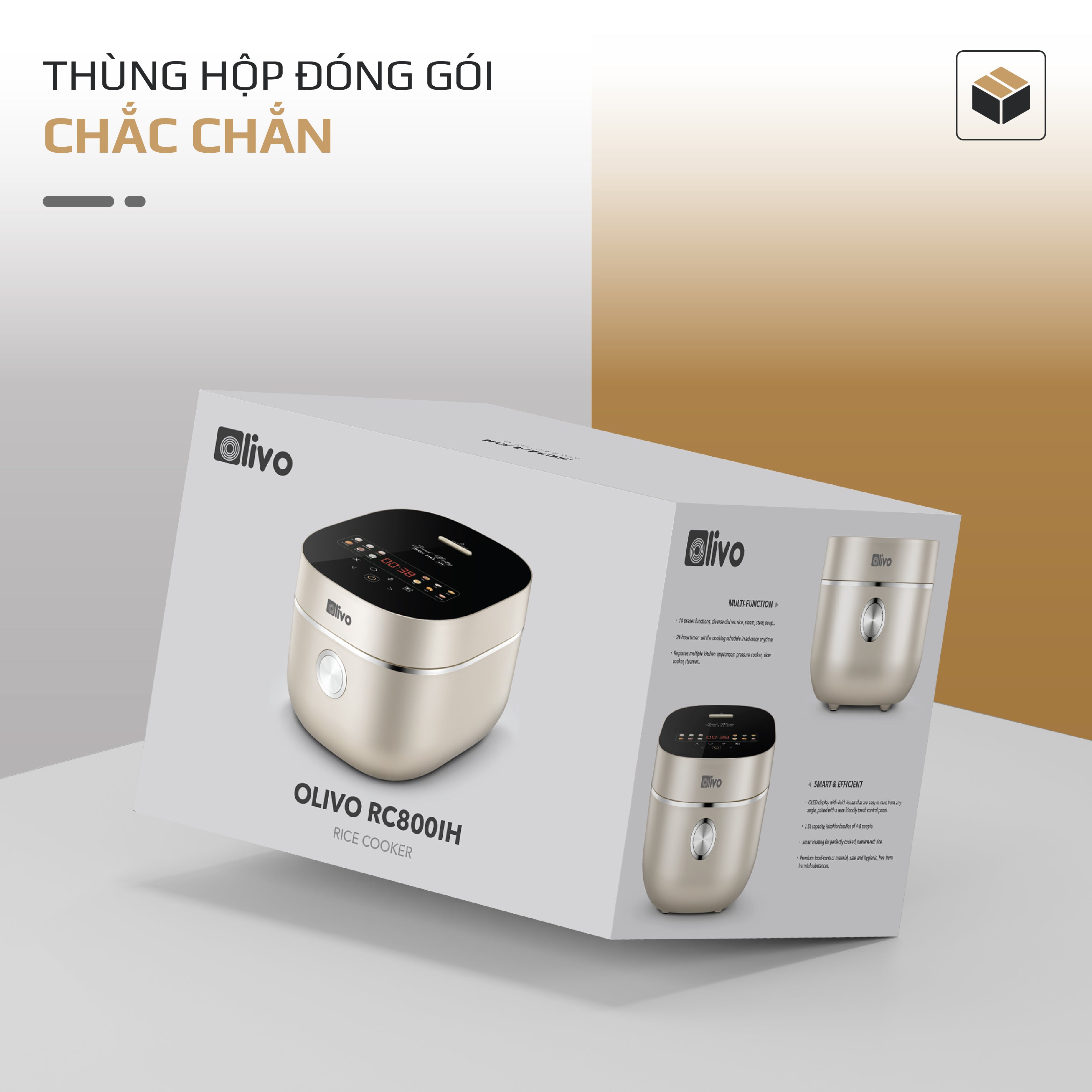 Nồi Cơm Điện Cao Tần OLIVO RC800IH - Công Nghệ Nấu Cao Tần Smart Heating, Lòng Nồi INOX 316L, 14 Chế Độ Cài Sẵn, Dung Tích 1.5L, Bảng Điều Khiển OLED