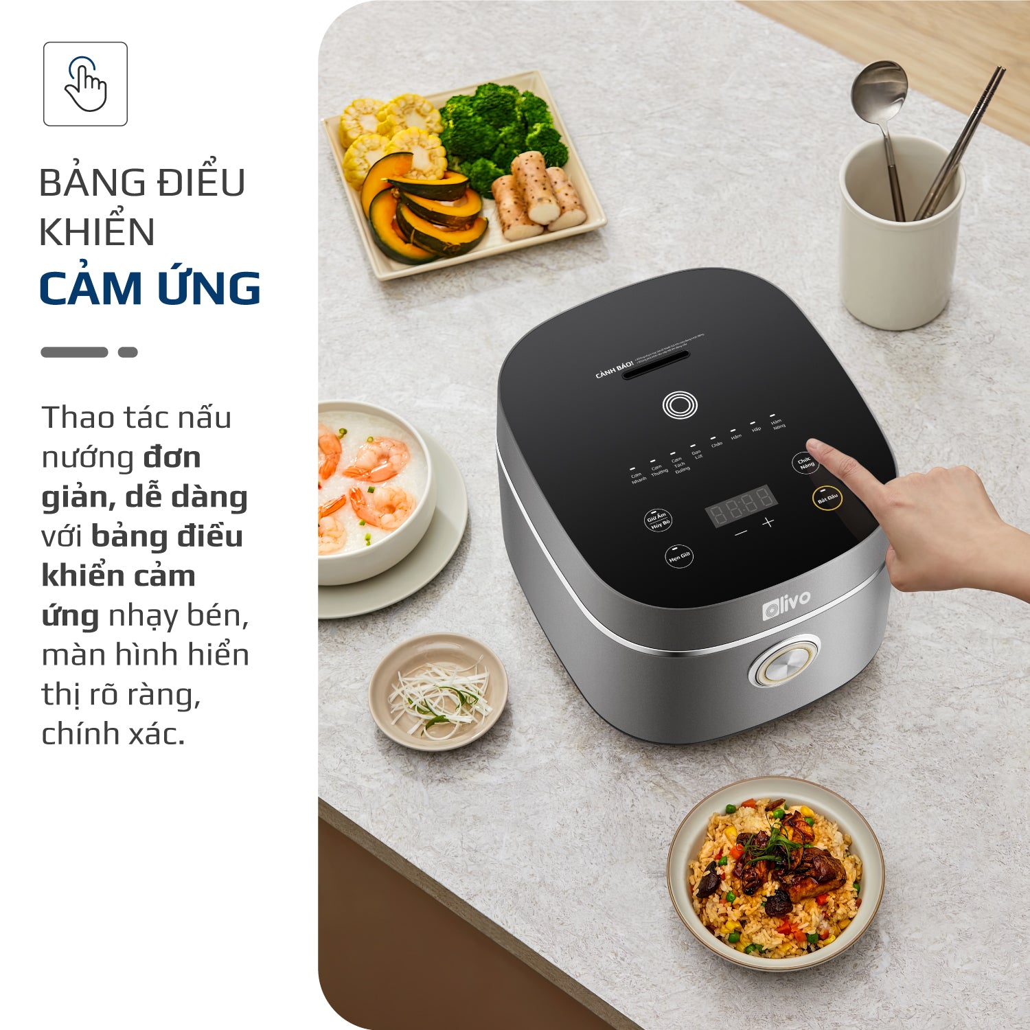 Nồi Cơm Điện OLIVO RC86 Titanium - Lòng Nồi INOX 304 Chống Dính Tự Nhiên, Nấu Cơm Ngon, Thiết Kế Tinh Tế, Sang Trọng