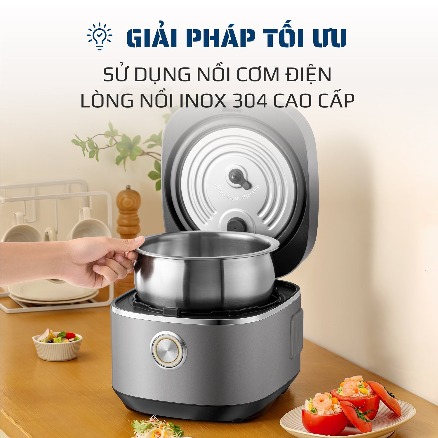 Nồi Cơm Điện OLIVO RC86 Titanium - Lòng Nồi INOX 304 Chống Dính Tự Nhiên, Nấu Cơm Ngon, Thiết Kế Tinh Tế, Sang Trọng