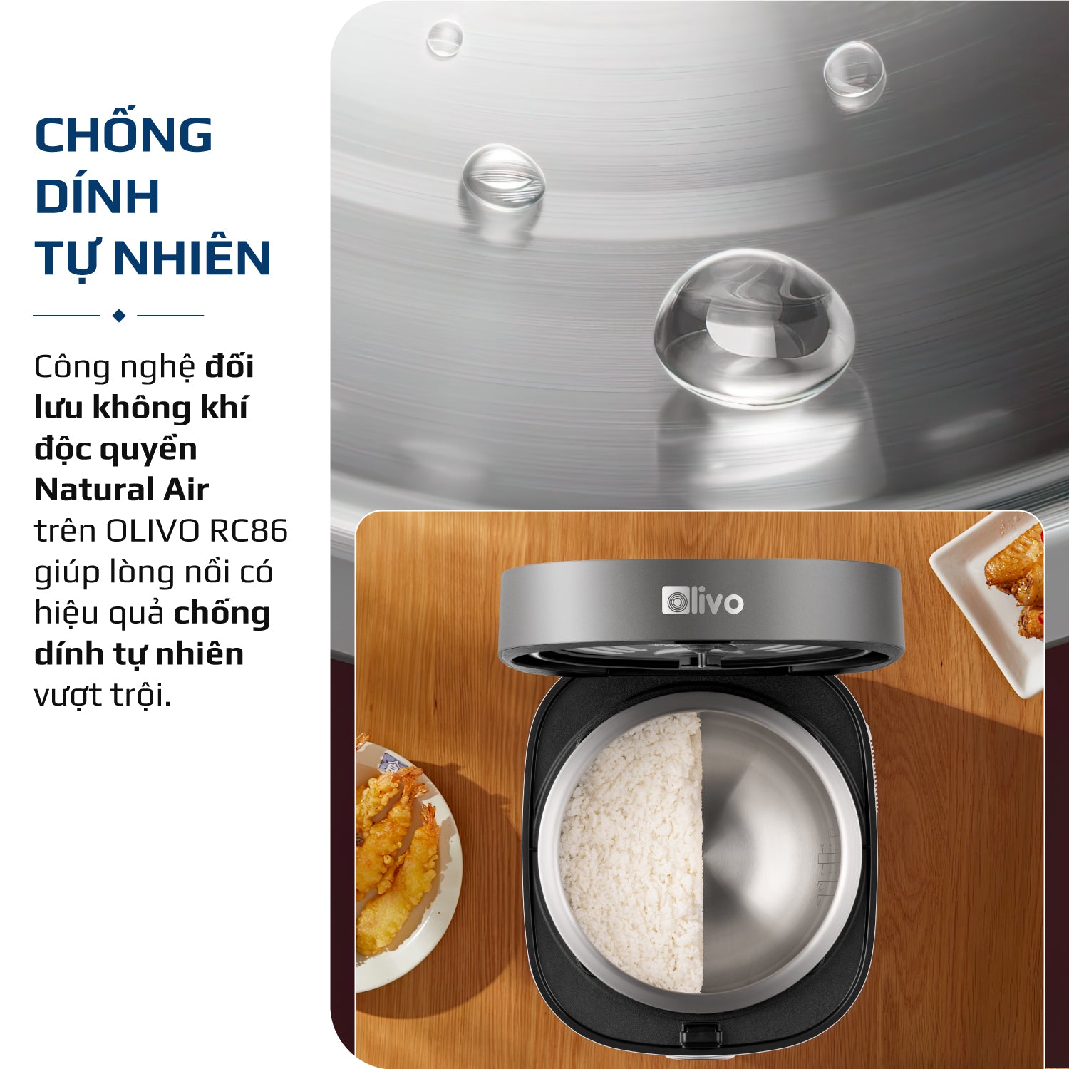 Nồi Cơm Điện OLIVO RC86 Titanium - Lòng Nồi INOX 304 Chống Dính Tự Nhiên, Nấu Cơm Ngon, Thiết Kế Tinh Tế, Sang Trọng