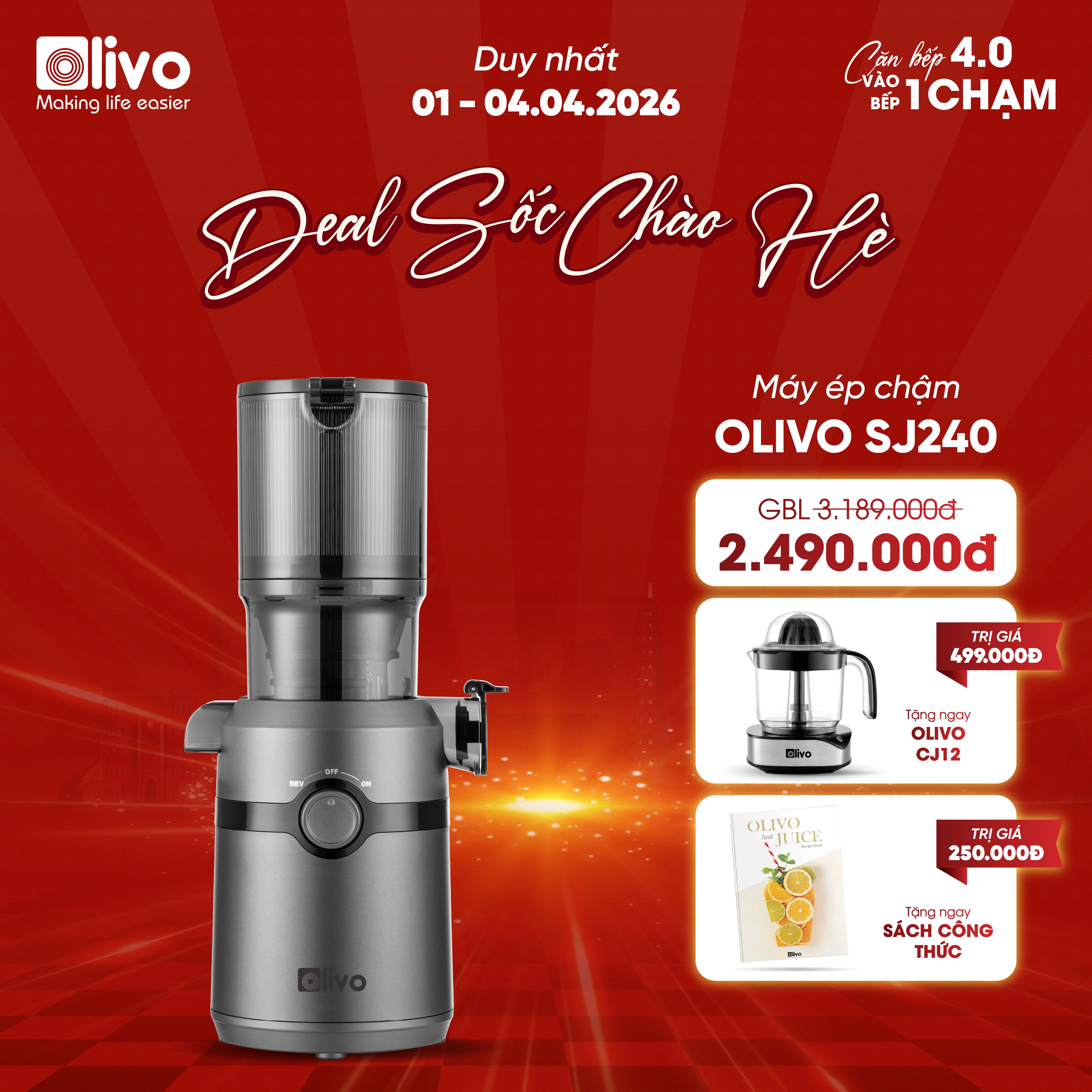 Máy Ép Chậm OLIVO SJ240 - Phiên Bản Giới Hạn Màu Titanium - Khoang Tiếp Lớn - Giải Pháp Hoàn Hảo Cho Việc Ép Kết Hợp Trái Cây, Rau Củ