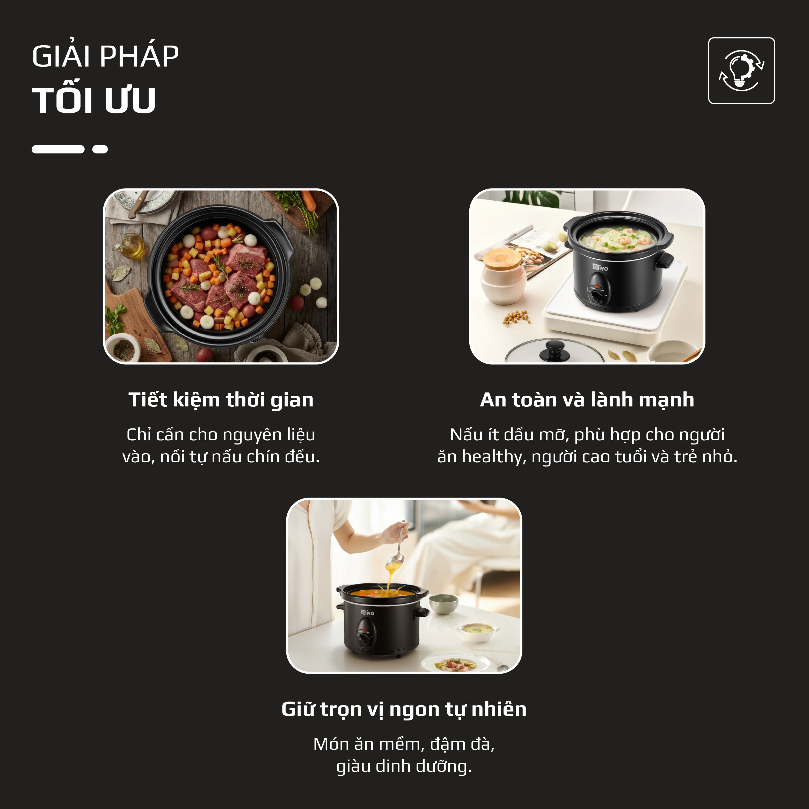 Nồi Nấu Chậm OLIVO SC25/SC30 - 3 Mức Nhiệt Cài Sẵn - Điều Khiển Núm Xoay - Lòng Gốm Tráng Men - Nắp Kính Cường Lực - Dung tích 2.5L/3L