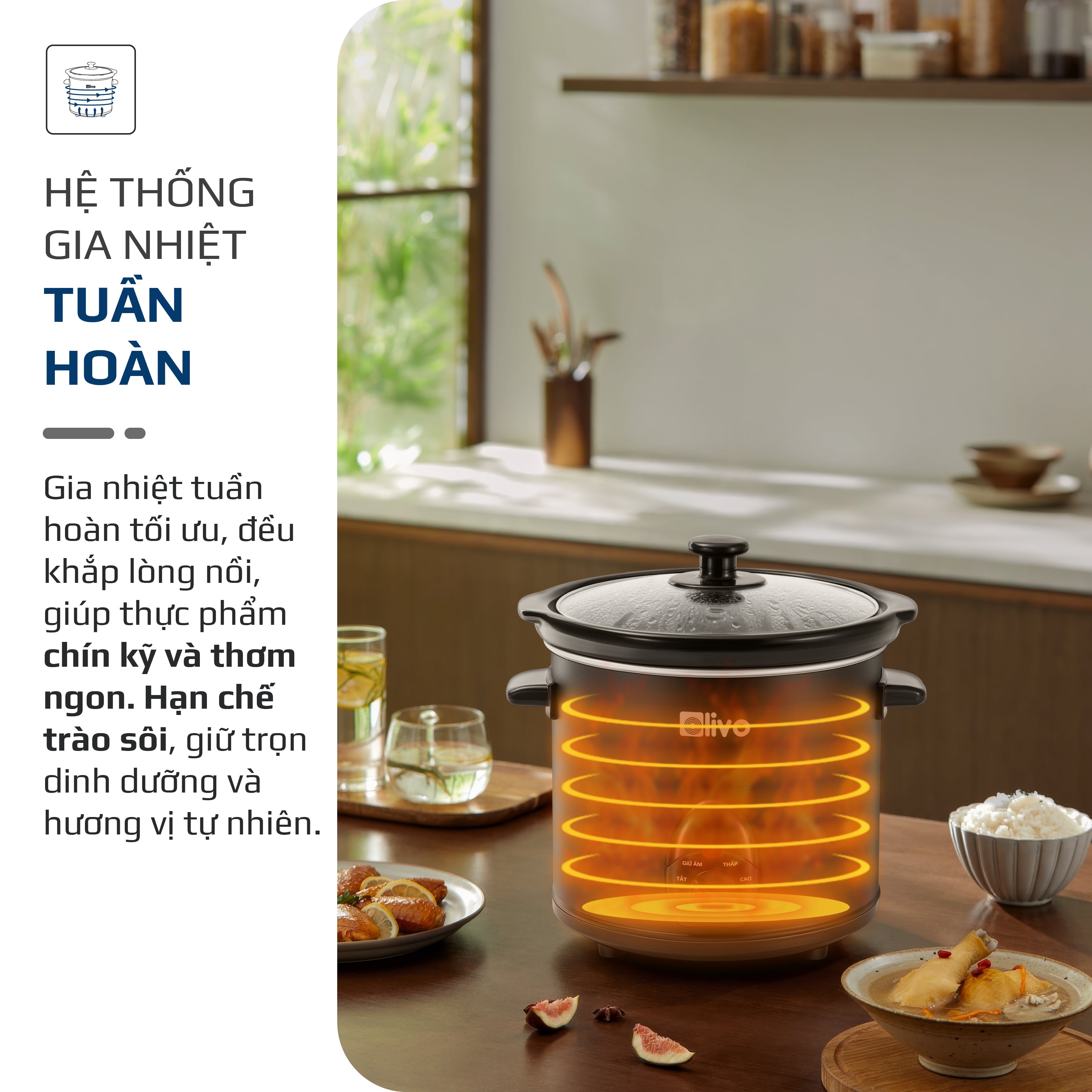 Nồi Nấu Chậm OLIVO SC25/SC30 - 3 Mức Nhiệt Cài Sẵn - Điều Khiển Núm Xoay - Lòng Gốm Tráng Men - Nắp Kính Cường Lực - Dung tích 2.5L/3L